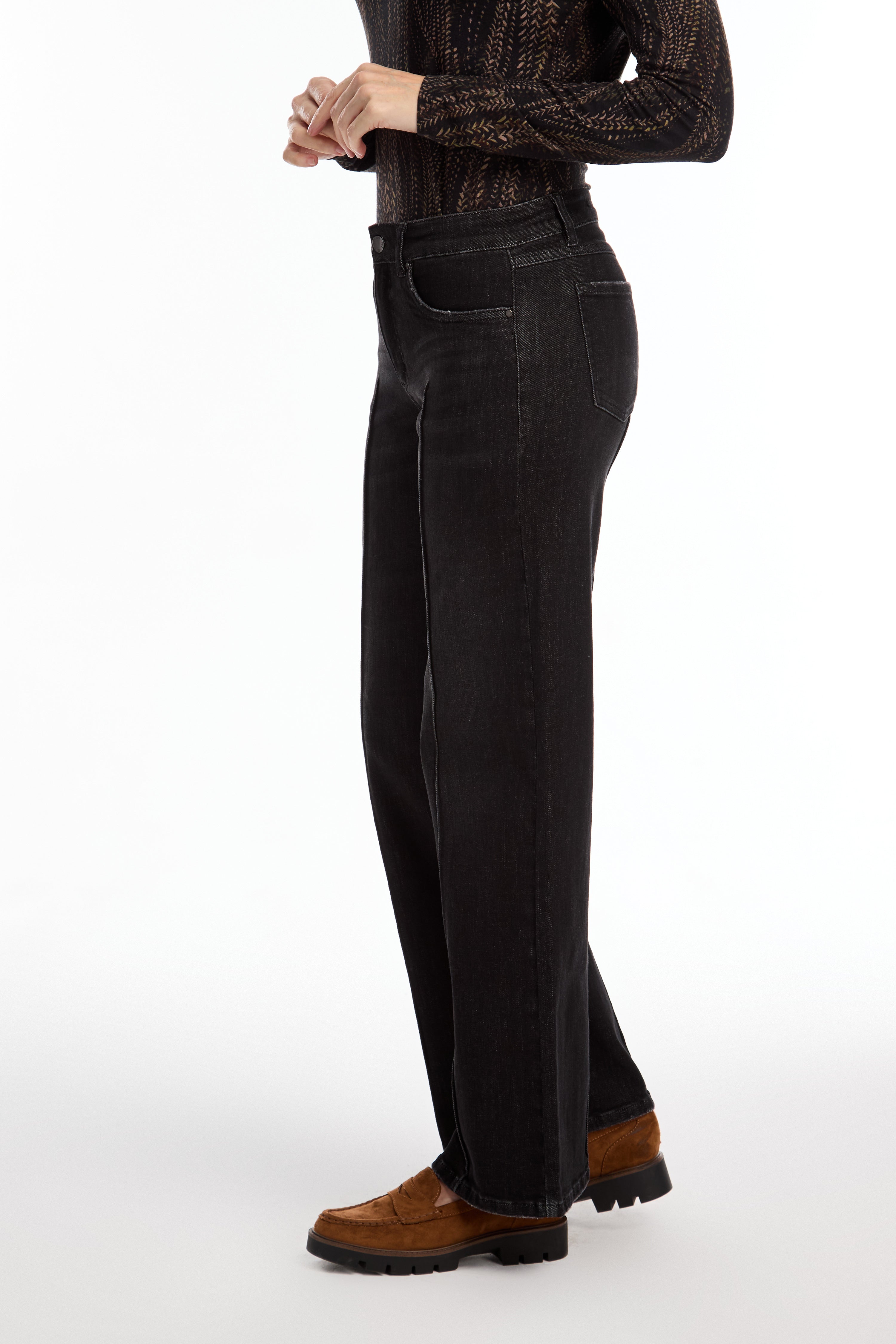 FDJ - Black Olivia Pin Tuck Wide Leg Jean