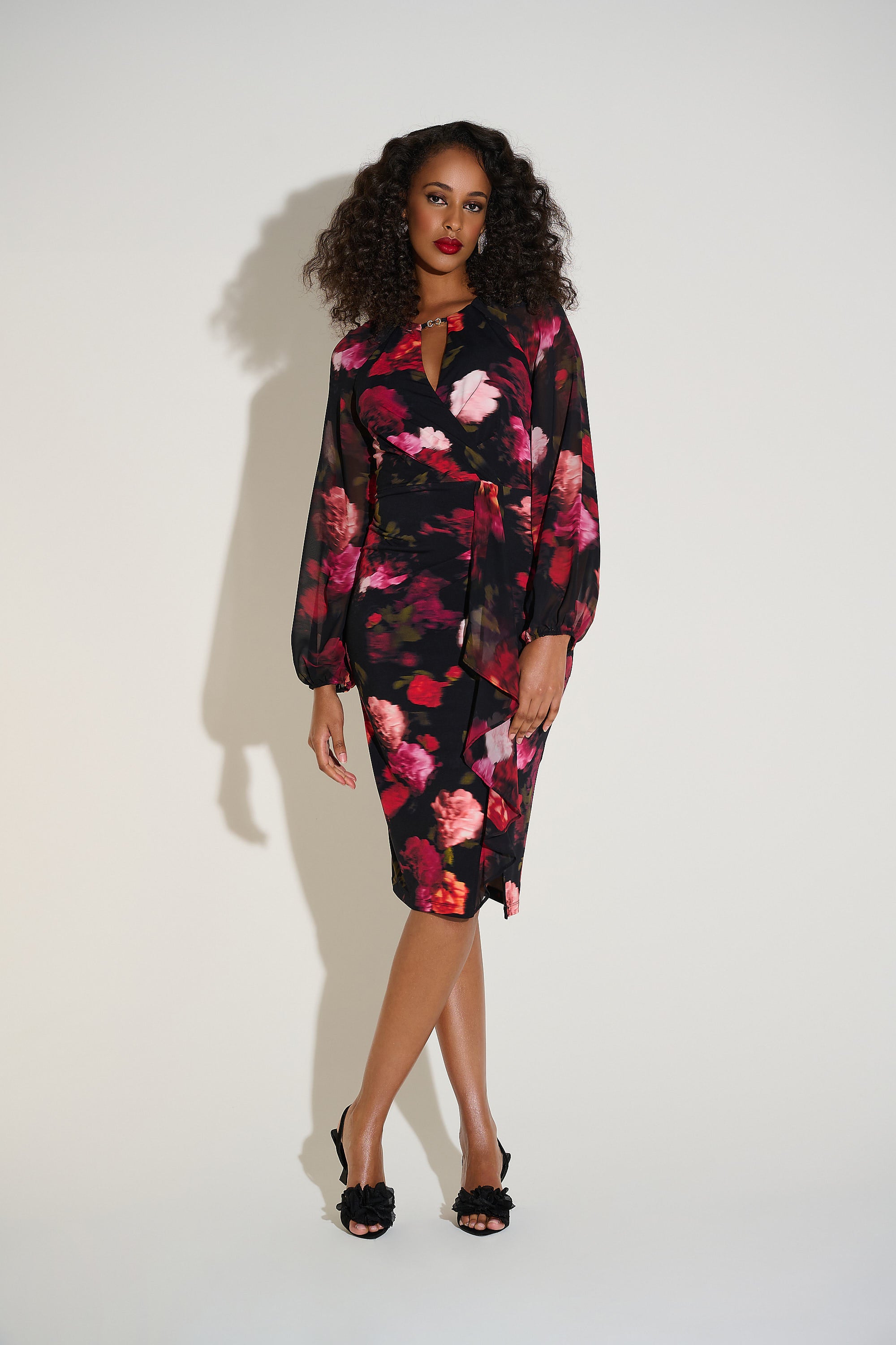 Joseph Ribkoff - Printed Red Floral Fitted Dress