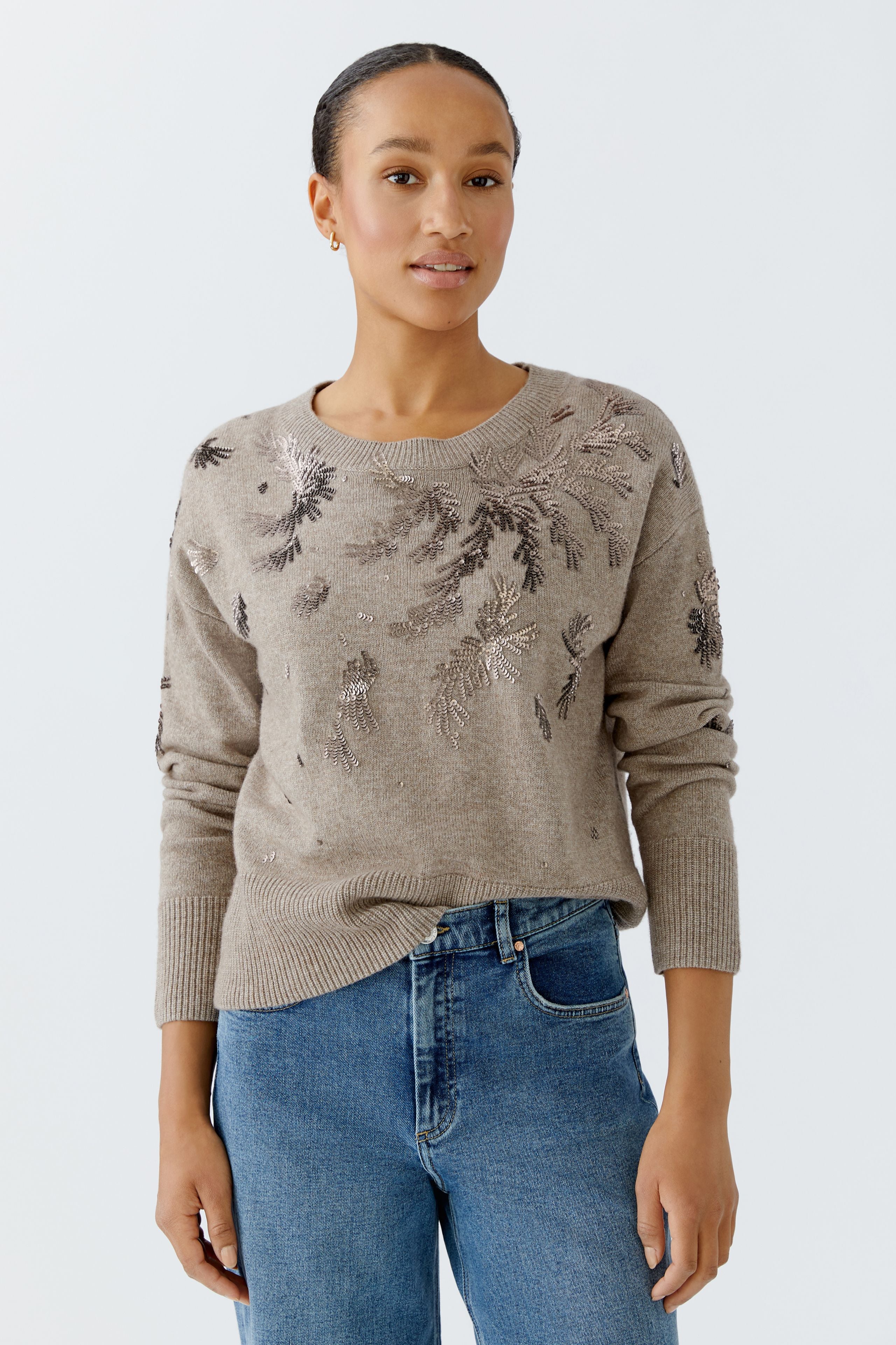 Oui - Sequin Taupe Jumper