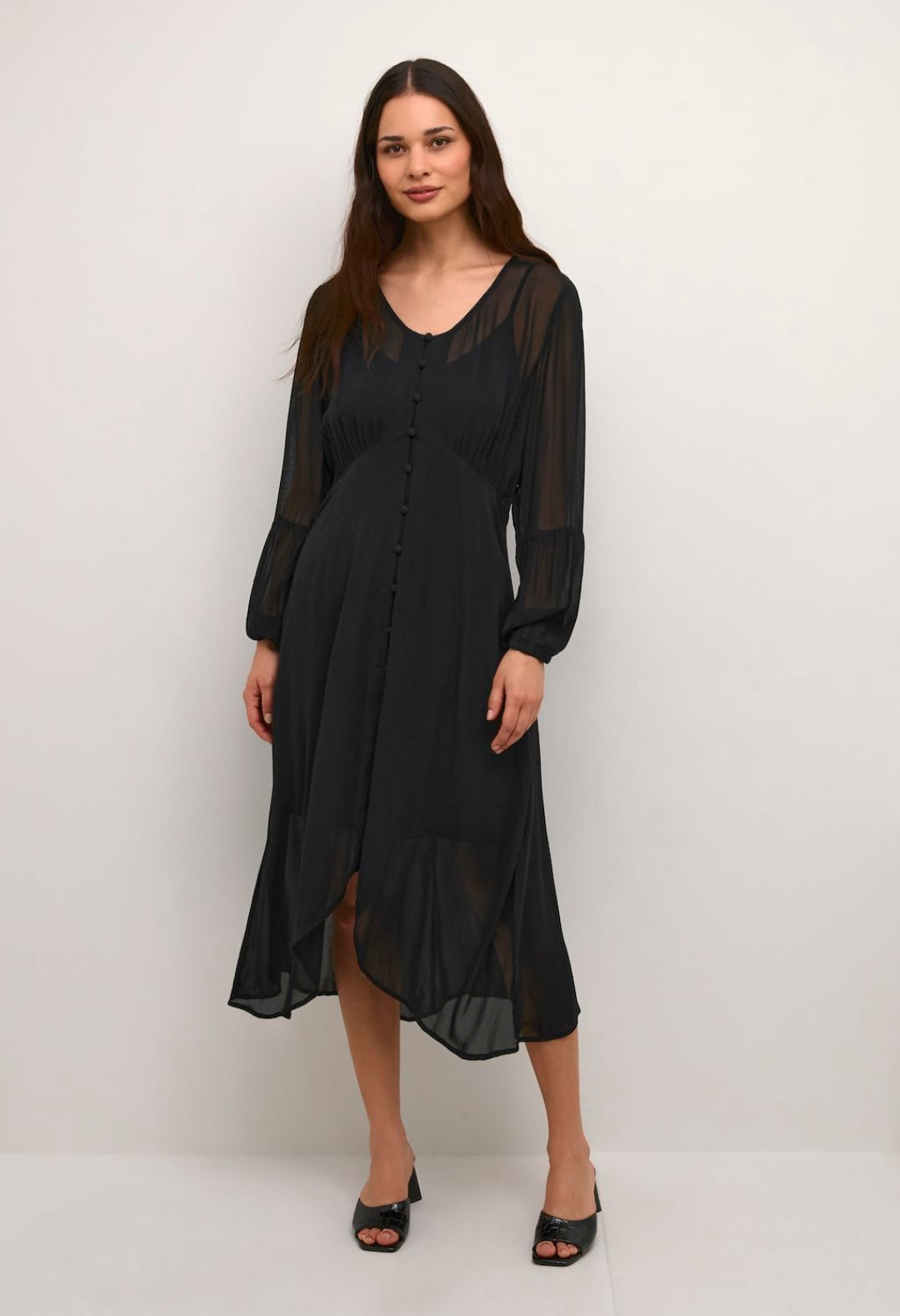 Cream - Black Midi Button Dress