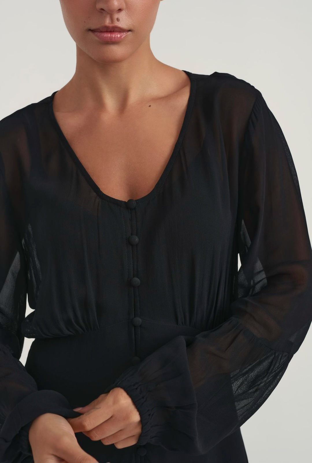 Cream - Black Midi Button Dress