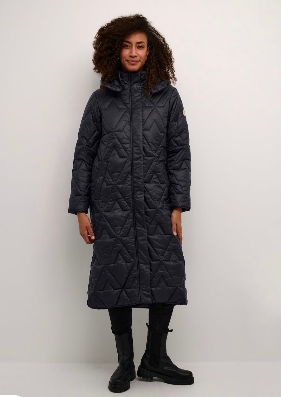 Cream - Long Dark Navy Puffer