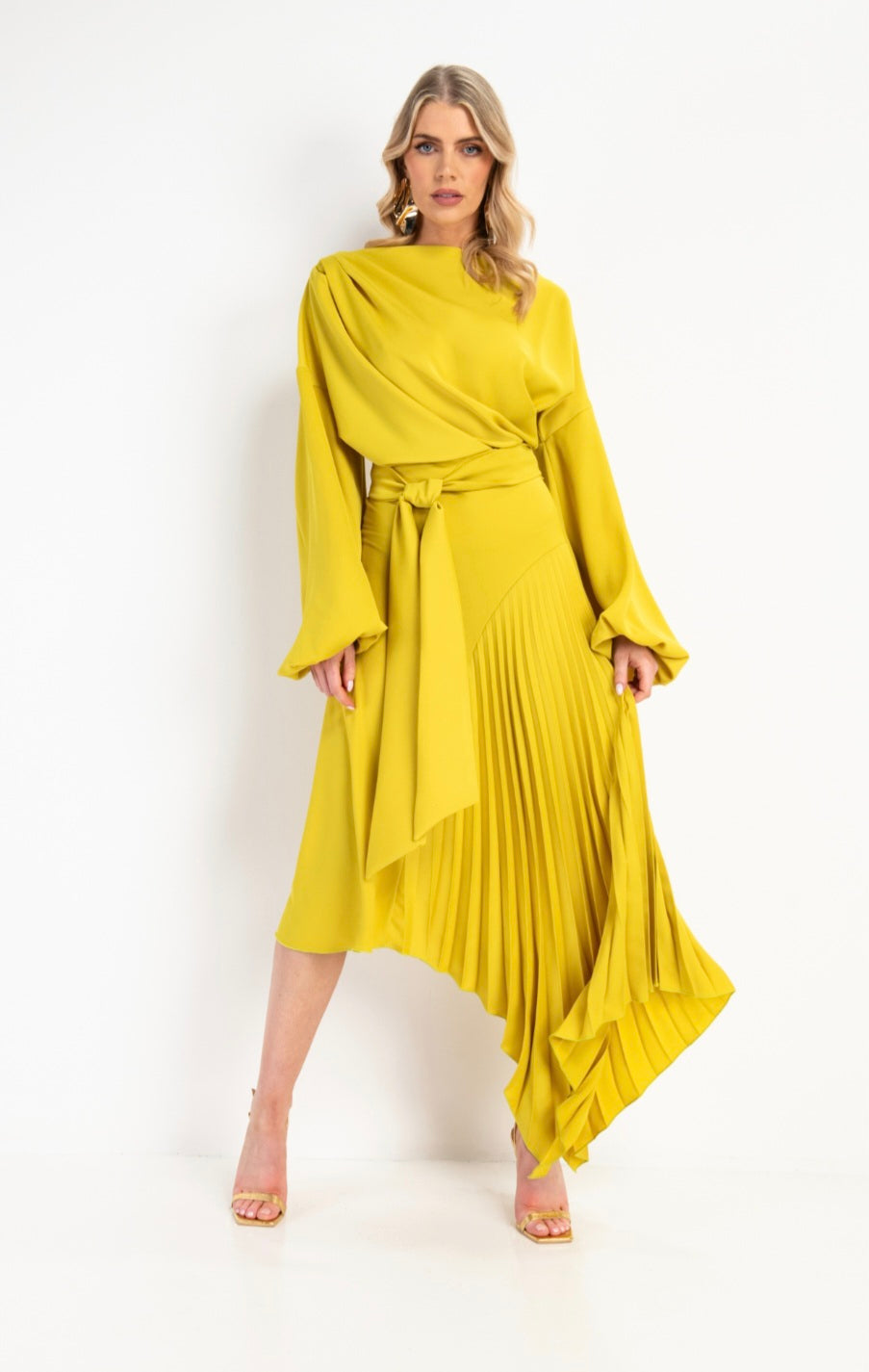 Kevan Jon - Pleated Sleeved Dress