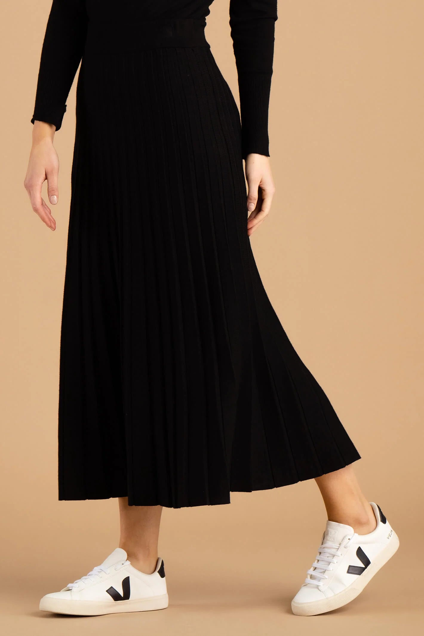 Marble - Black Pleated Knit Skirt