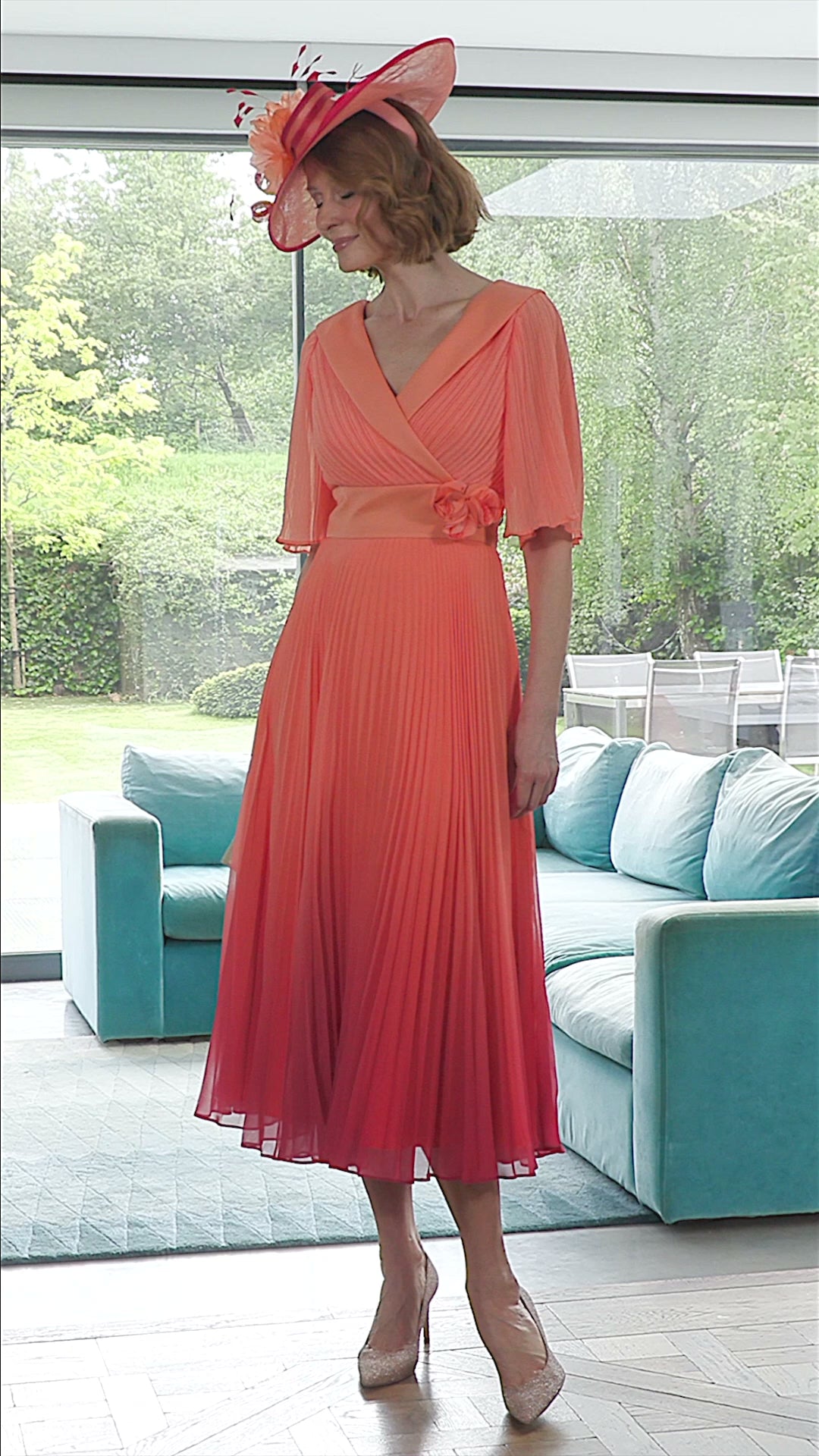 Condici - Red/Coral Pleated Dress
