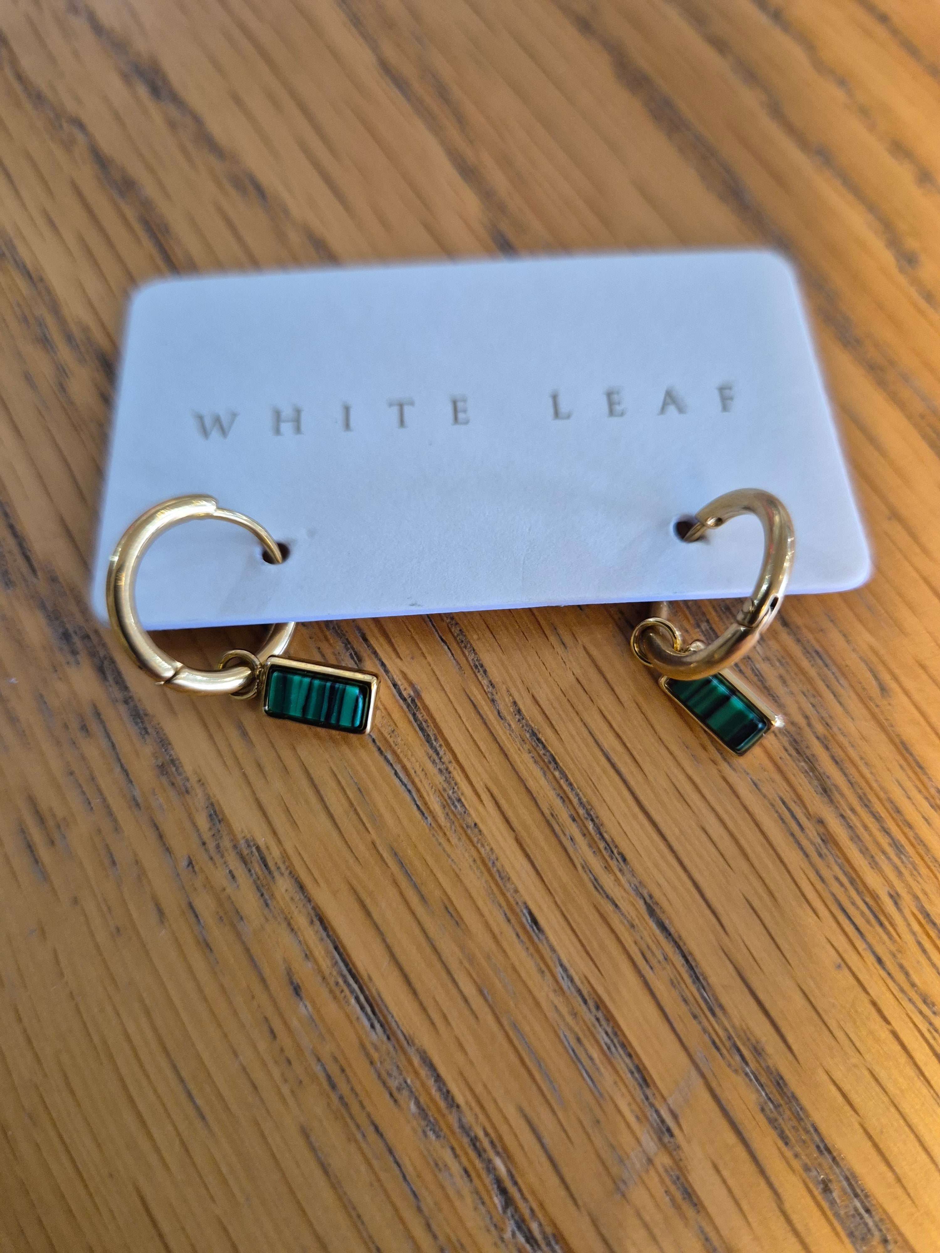 White Leaf- Malachite Drop Earrings