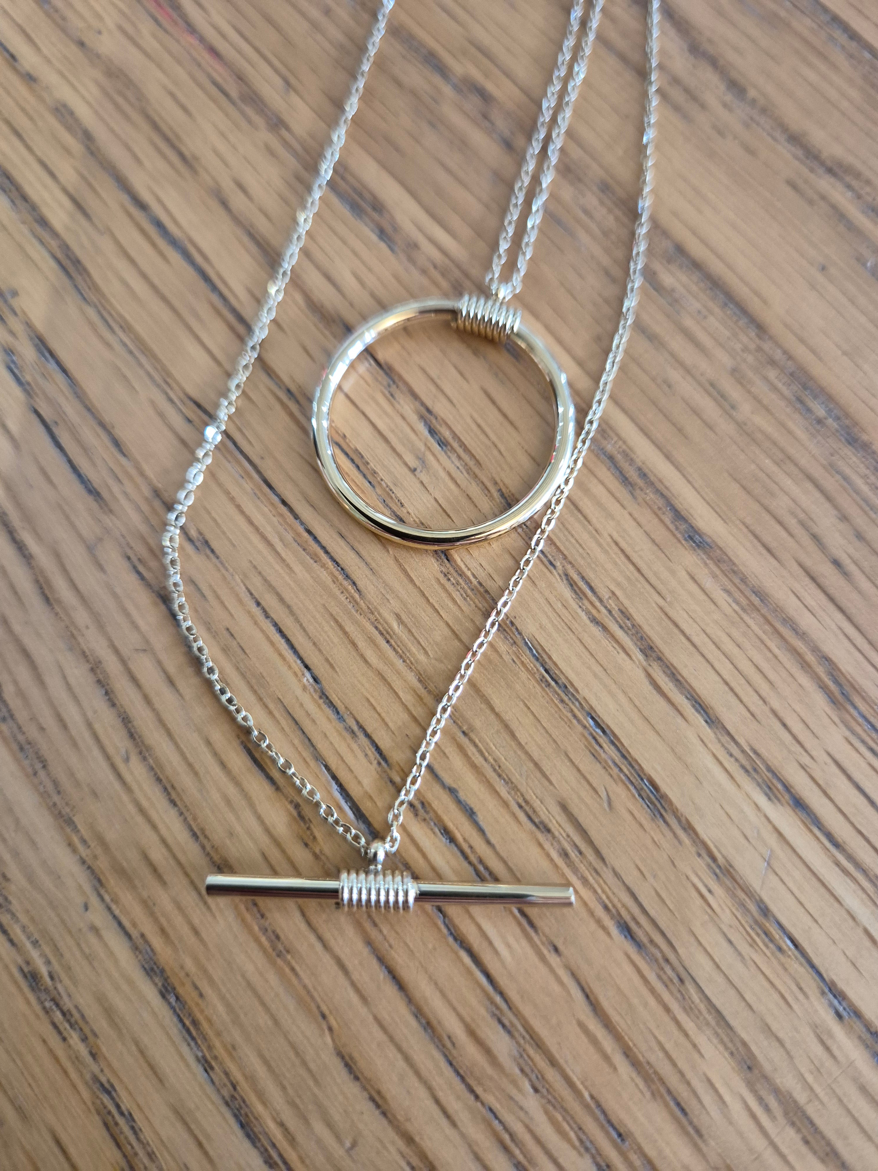 White Leaf- Two Tier Circle/Bar Necklace