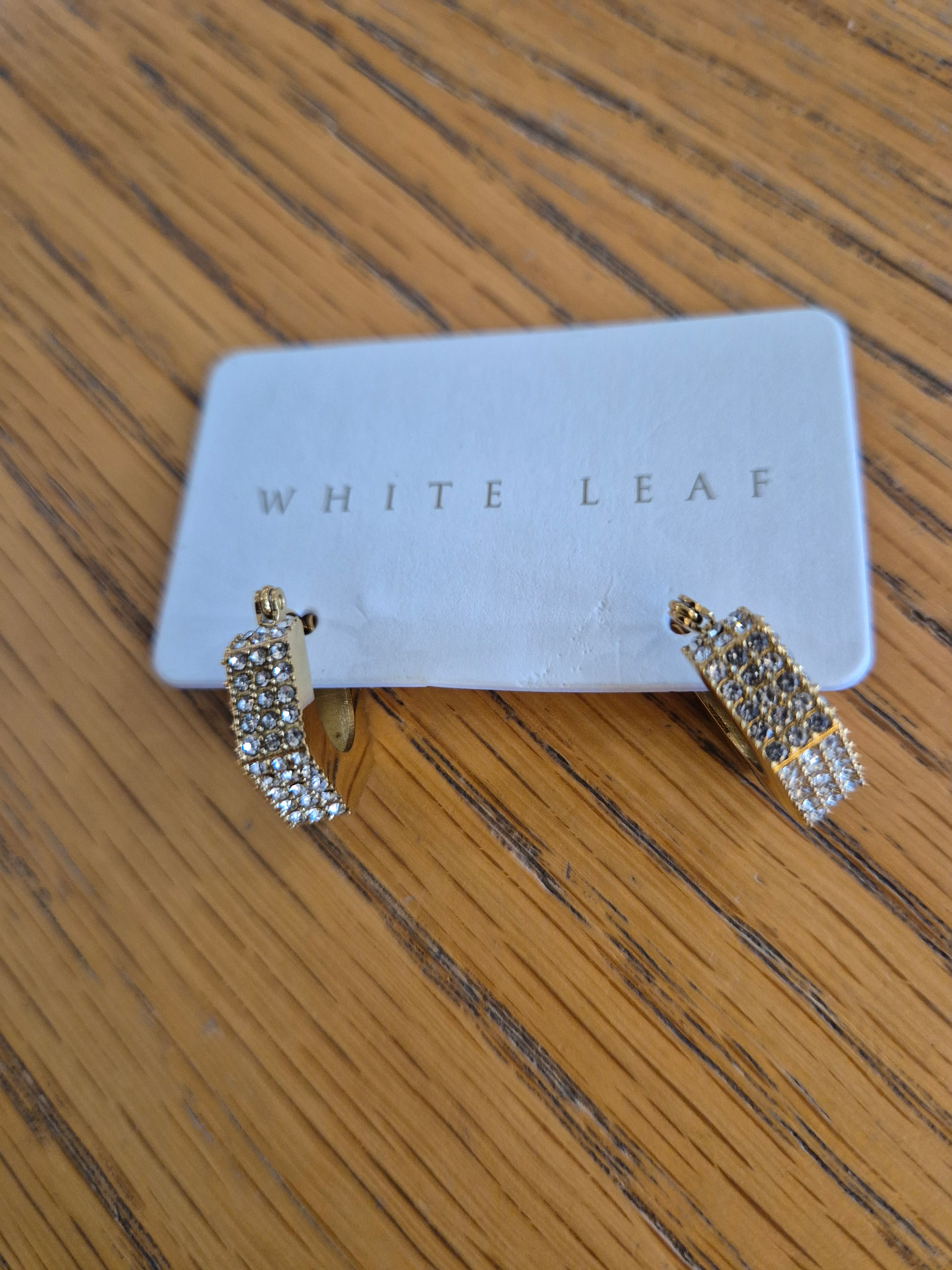 White Leaf- Crystal Hexagon Earrings