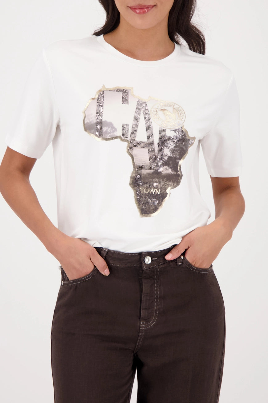 Monari 410142 Off White Short Sleeved Tshirt With Graphic Print Of The African Continent