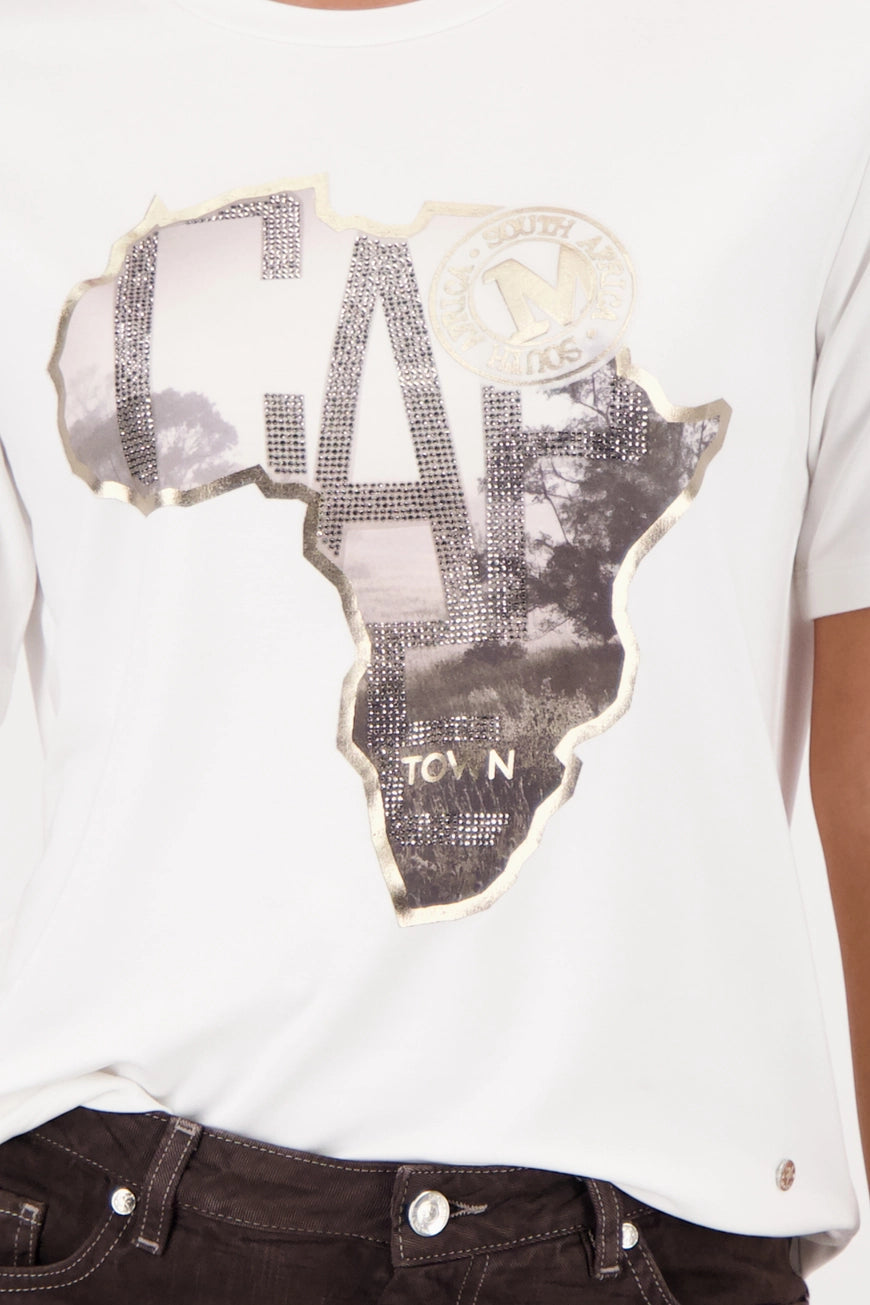 Monari 410142 Off White Short Sleeved Tshirt With Graphic Print Of The African Continent