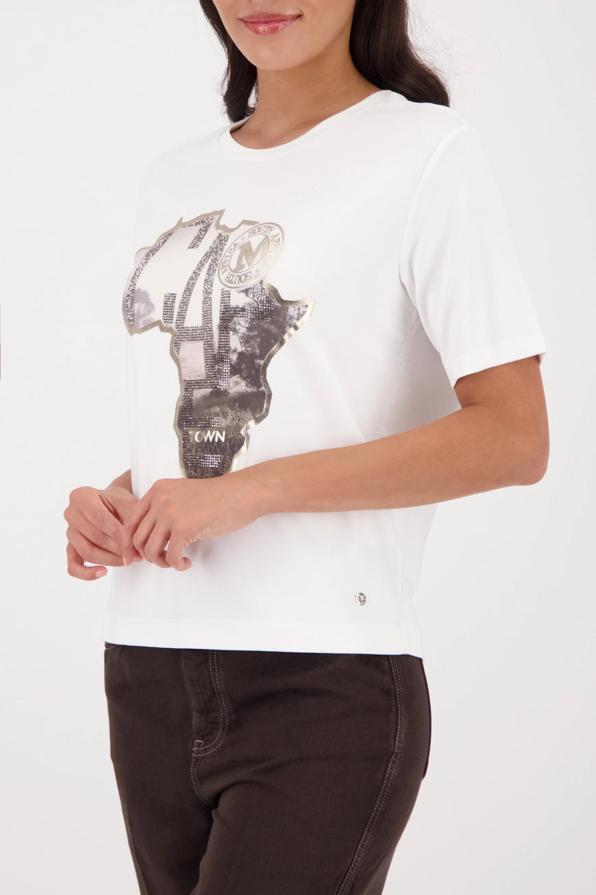 Monari 410142 Off White Short Sleeved Tshirt With Graphic Print Of The African Continent