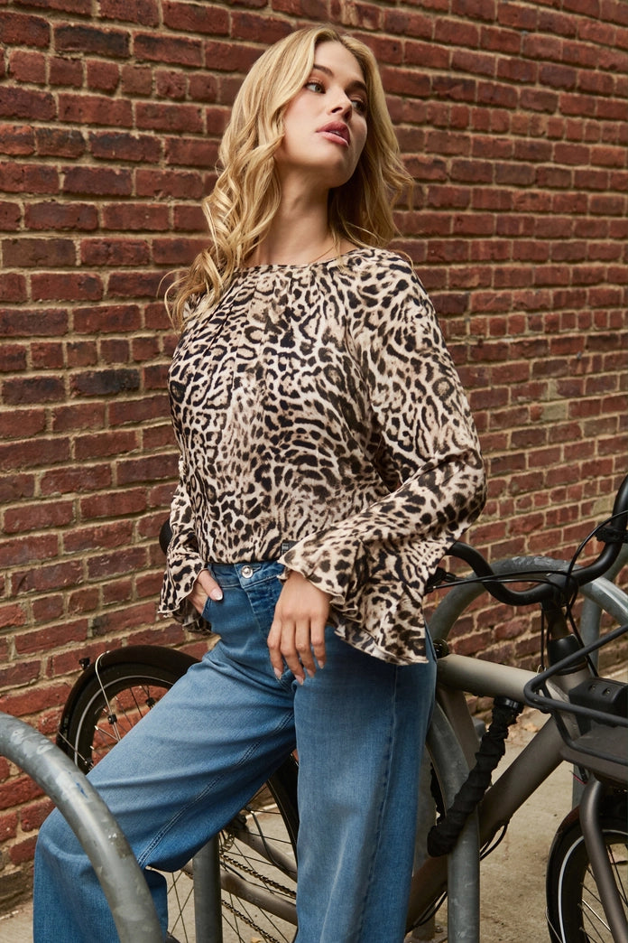 Monari 410204 Dark Chocolate Animal Print Blouse With Round Neck