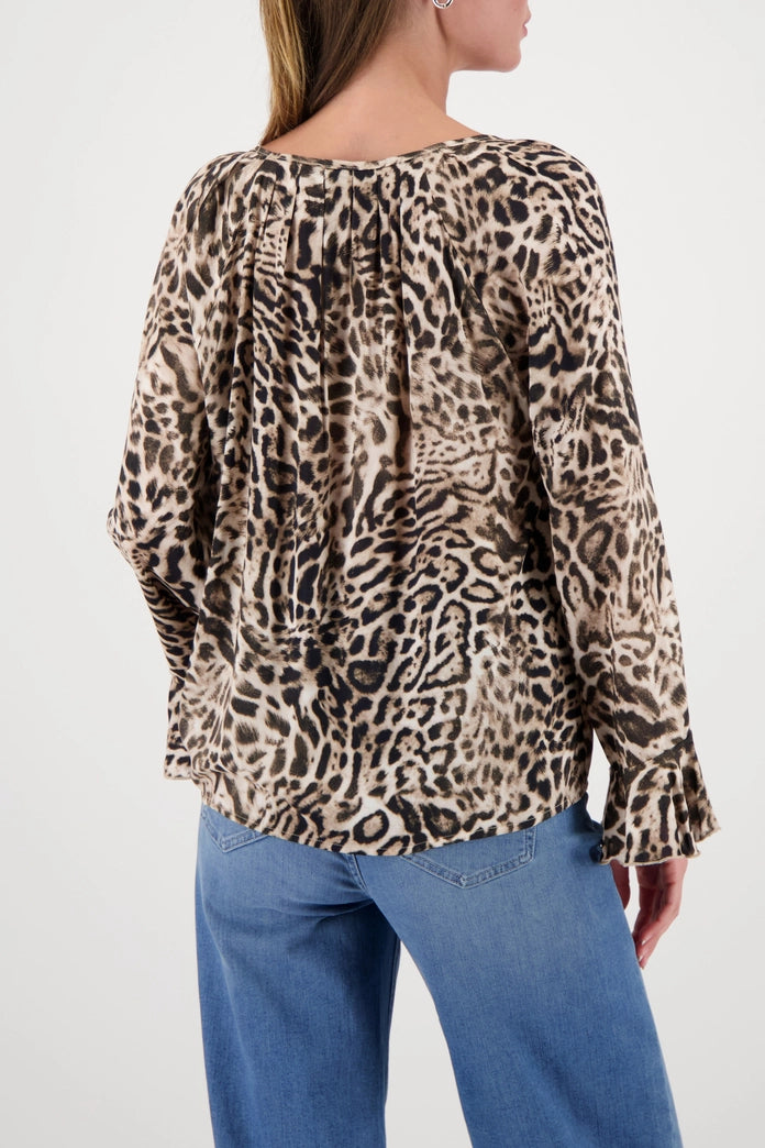Monari 410204 Dark Chocolate Animal Print Blouse With Round Neck