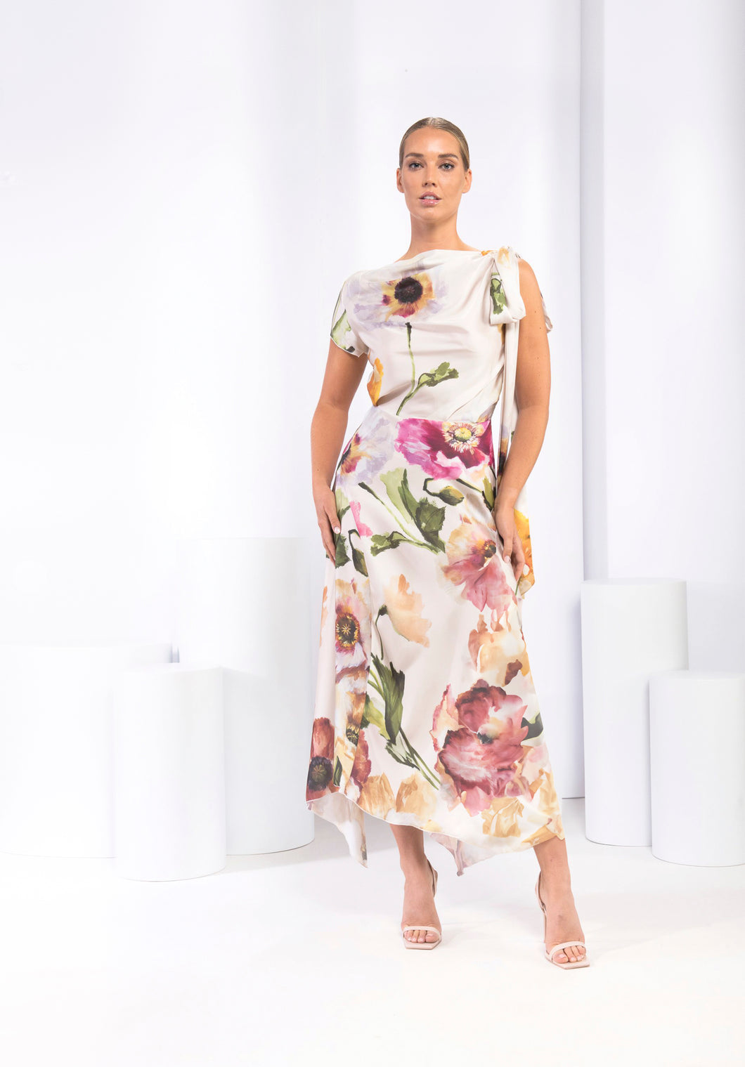 Kavan Jon - Floral Satin Drape Dress