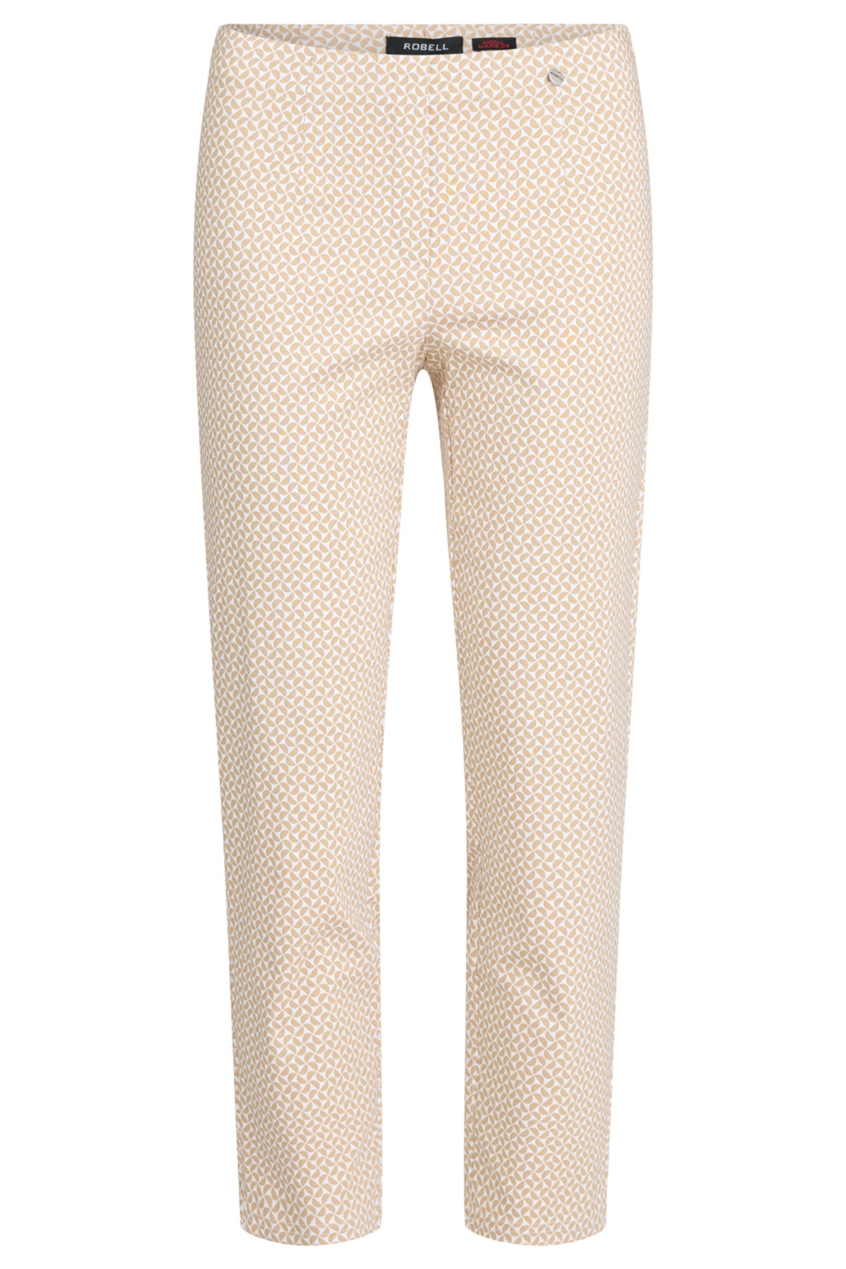 Robell  MARIE Beige Print Pattern 7/8 Length Stretchy Pull On Trouser 53617-55109