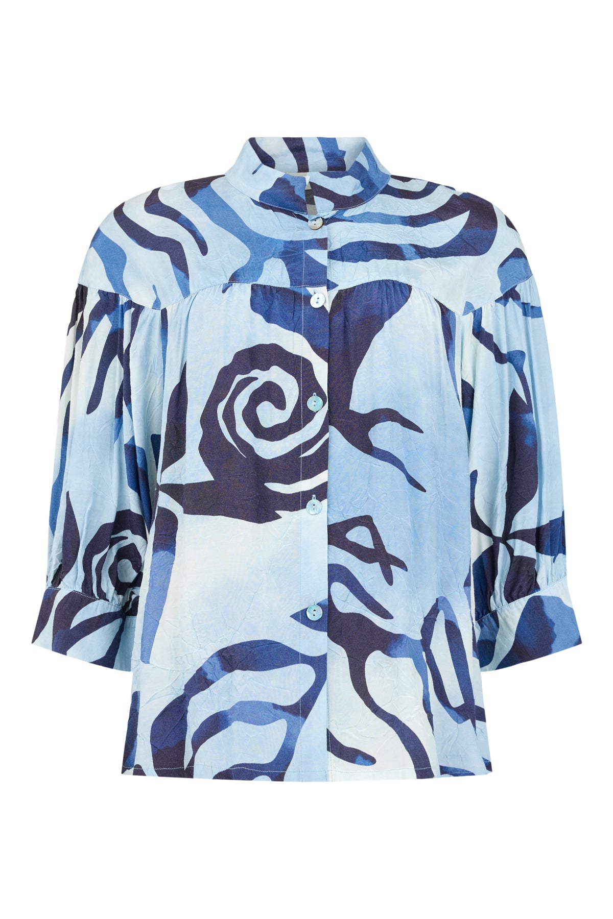 Noen 86278 Blue Mandarin Style Pattern Shirt With Collar