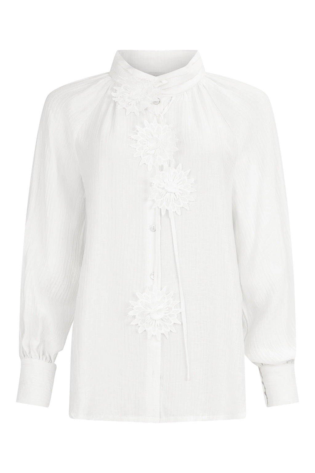 Noen Off-White Crinkle Blouse With Flower Tassels 86282