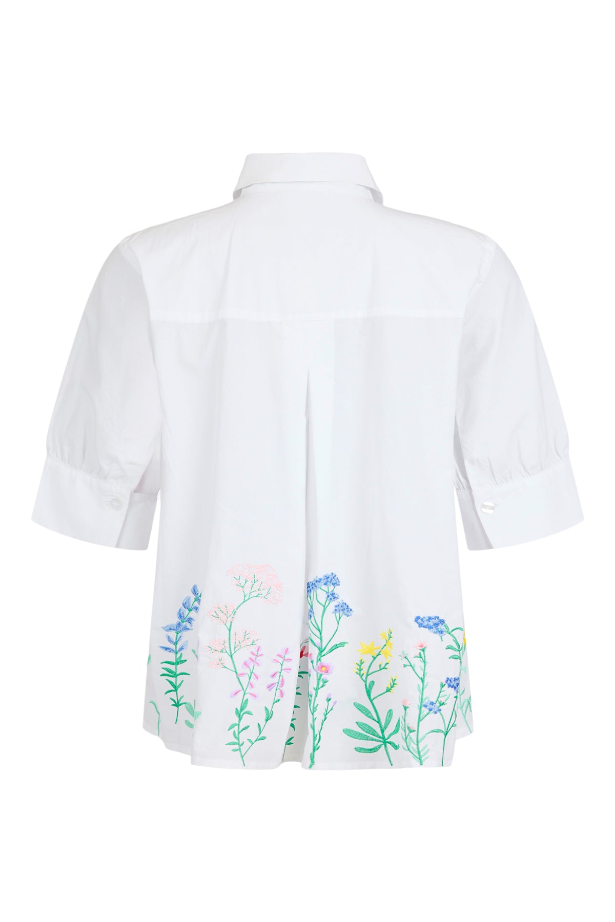 Noen 86294 White Embroidery Cotton Shirt With Meadow Floral Pattern Elbow Sleeves And Front Pockets