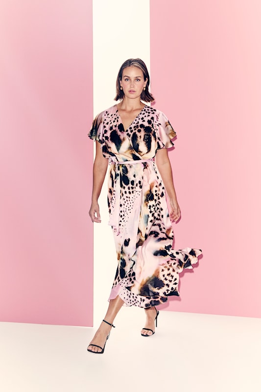 Molly Jo Printed Abstract Pink Cap Sleeve Dress 71667