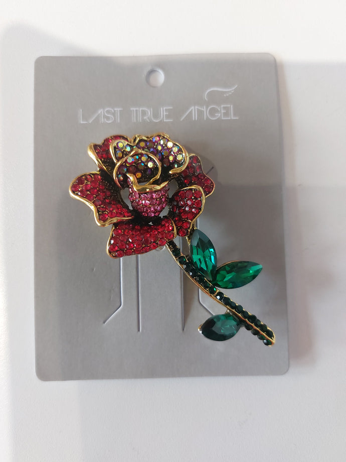White Leaf - Crystal Rose Brooch