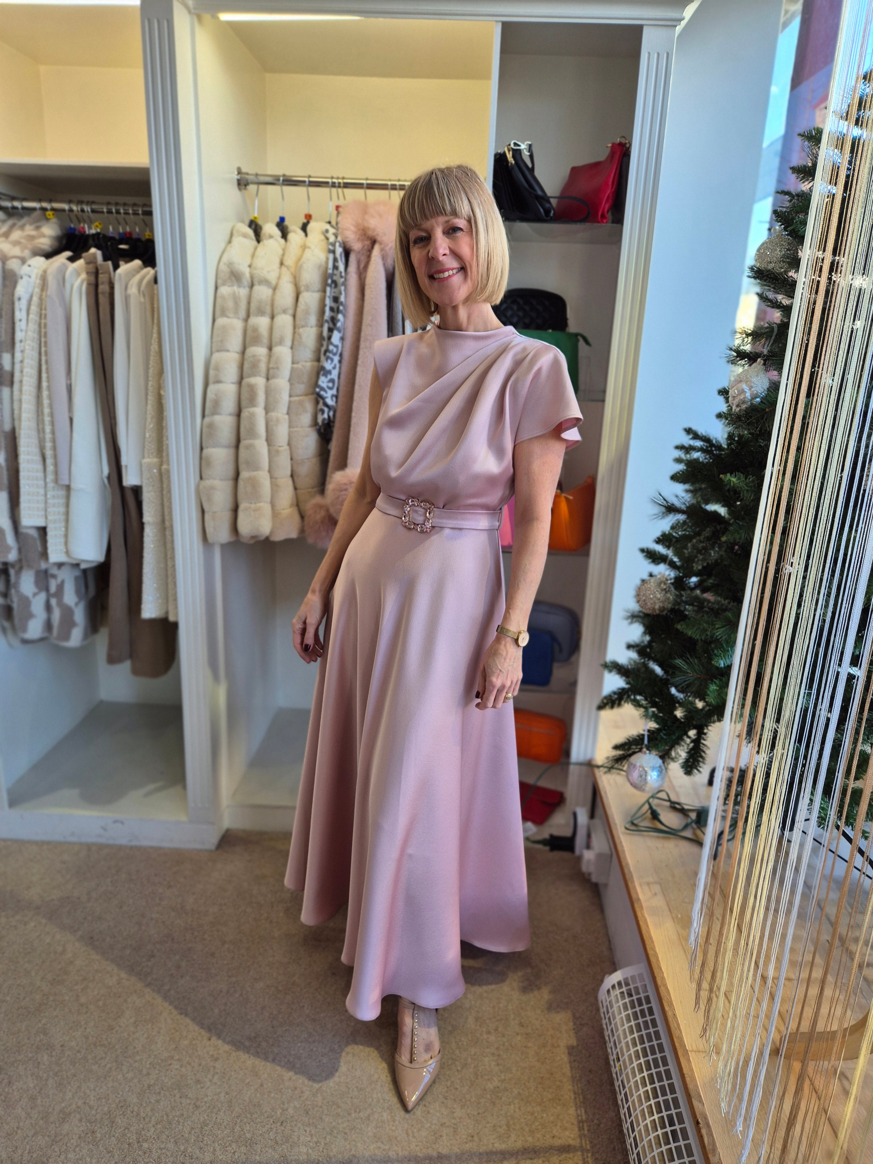 Sonia Pena 1260010 Rose Satin Floaty Maxi Dress