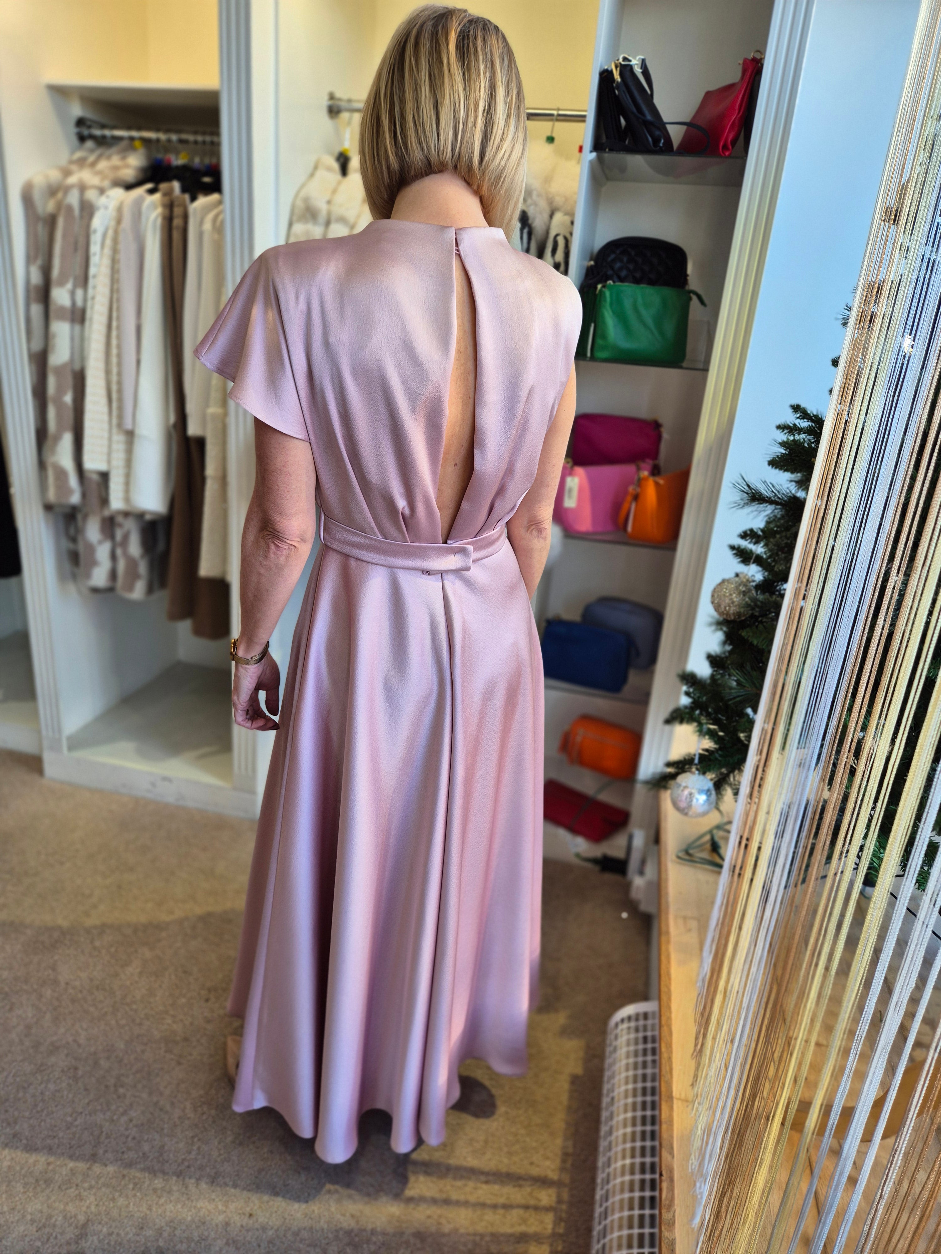 Sonia Pena 1260010 Rose Satin Floaty Maxi Dress