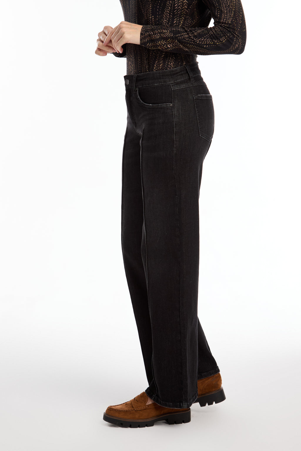 FDJ - Black Olivia Pin Tuck Wide Leg Jean