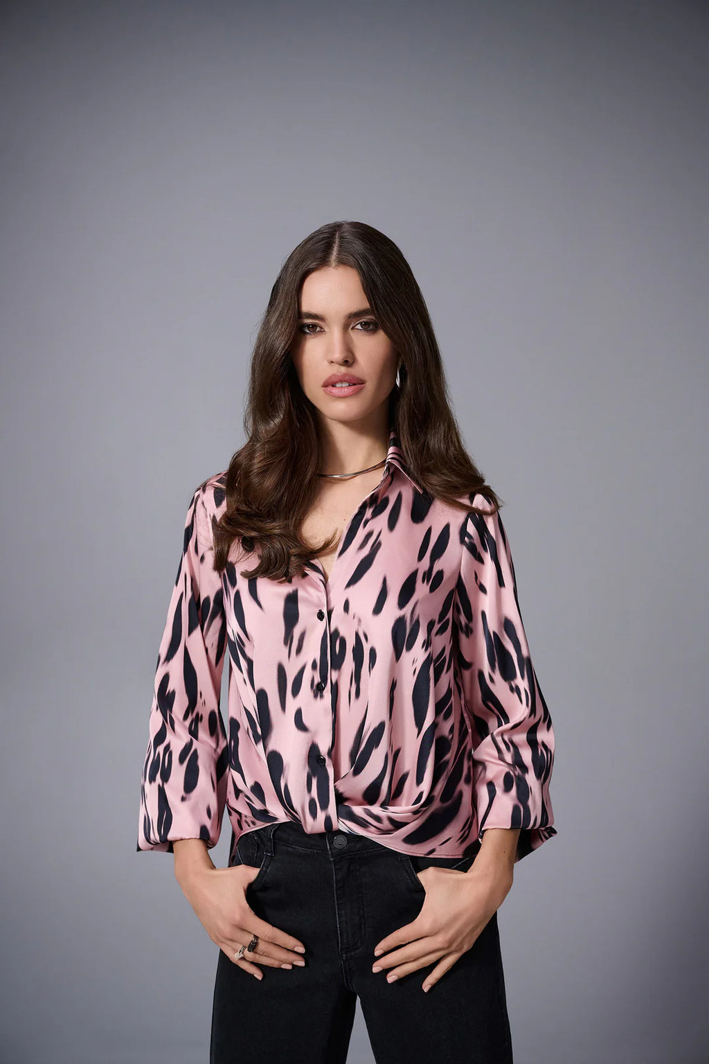 Joseph Ribkoff 253059 Pink/Black Animal Print blouse