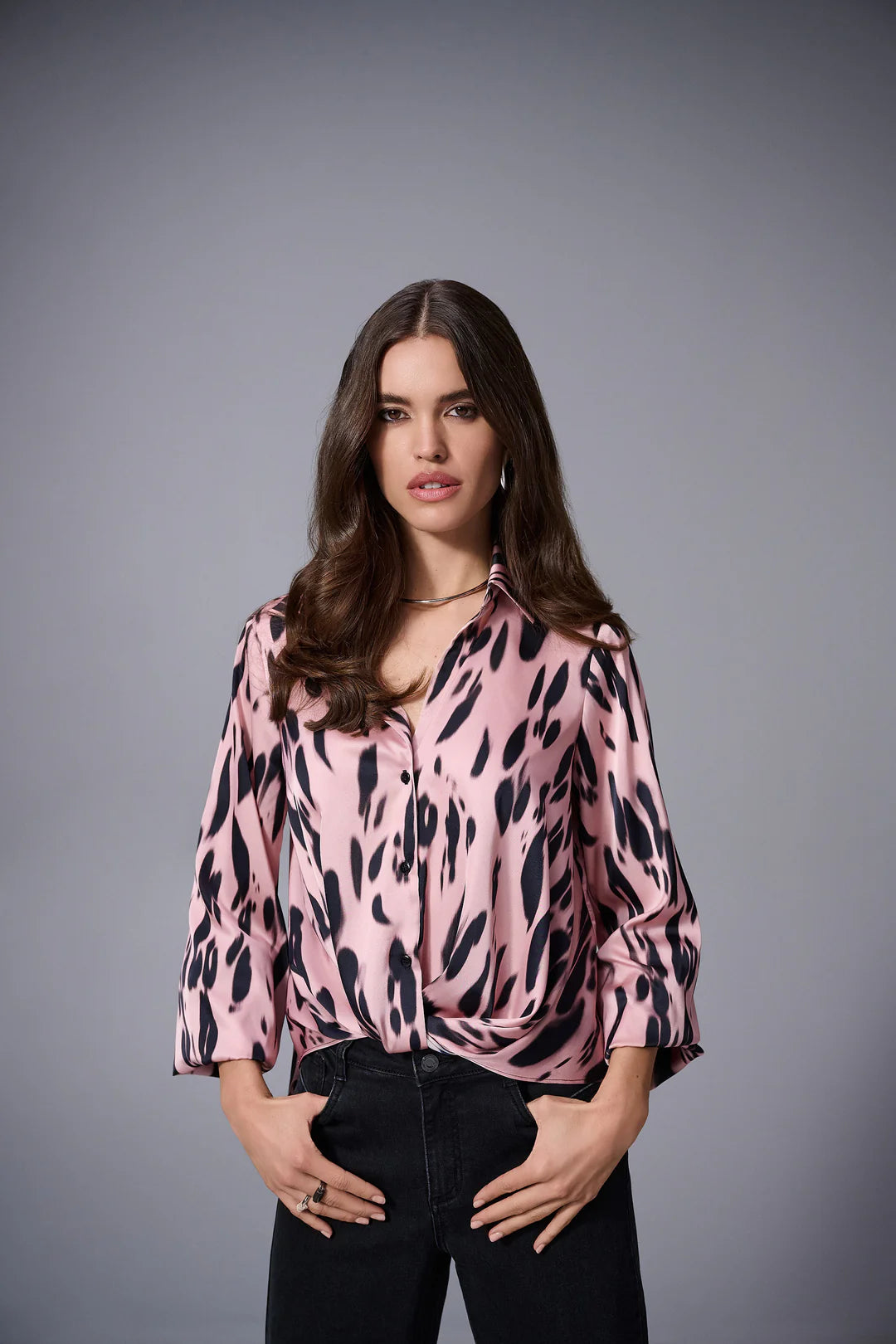 Joseph Ribkoff 253059 Pink/Black Animal Print blouse