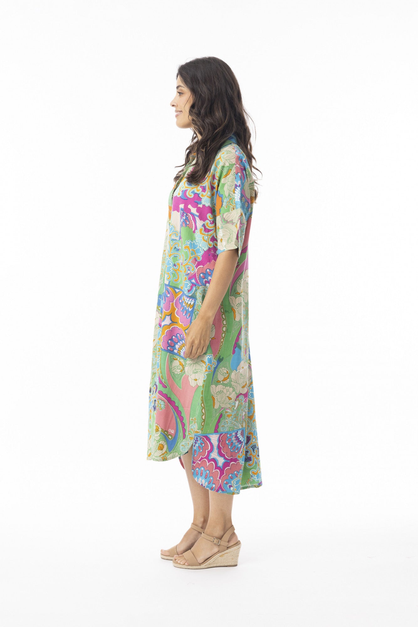 Orientique 20132 Multi Colour Santa Cruz Shirt Dress With Short Sleeve