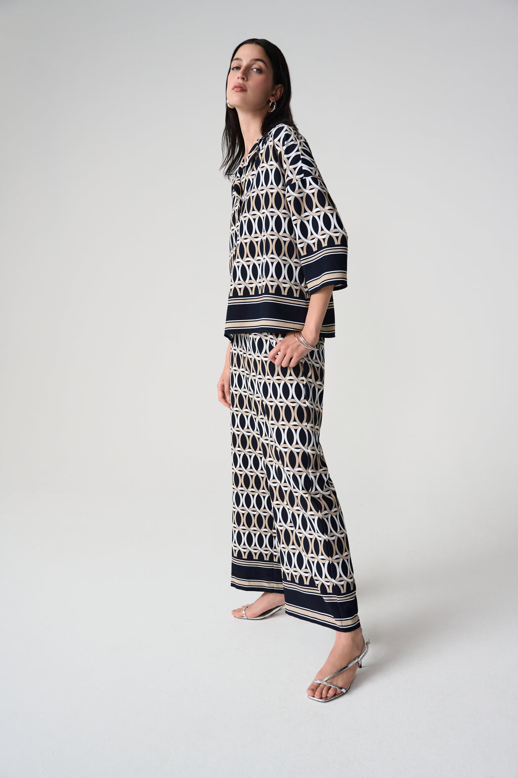 Joseph Ribkoff 261057 Aztec Printed Navy/Beige Blouse