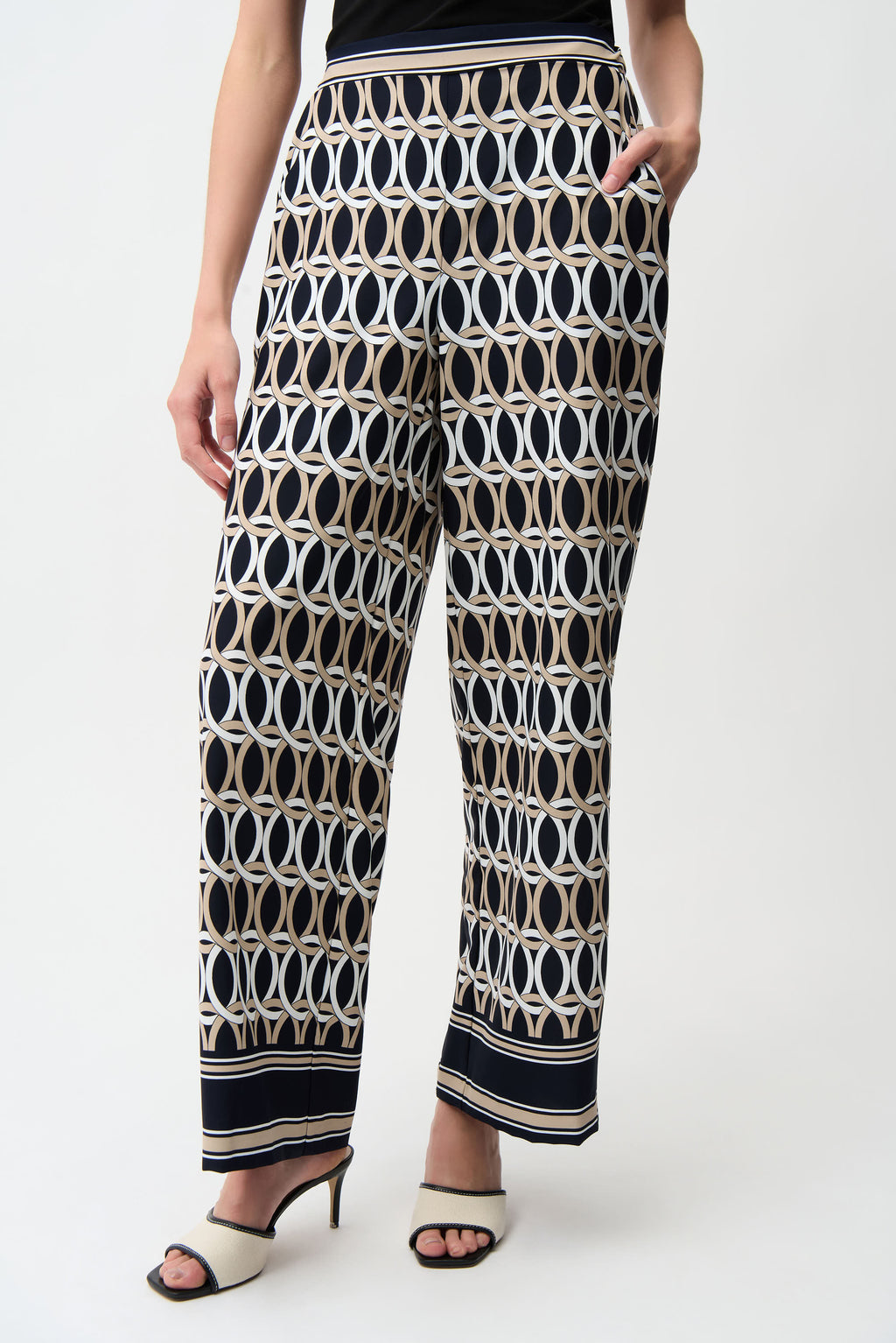 Joseph Ribkoff 261058 Recycled Woven Geometric Print Wide Leg Pull-On Trouser