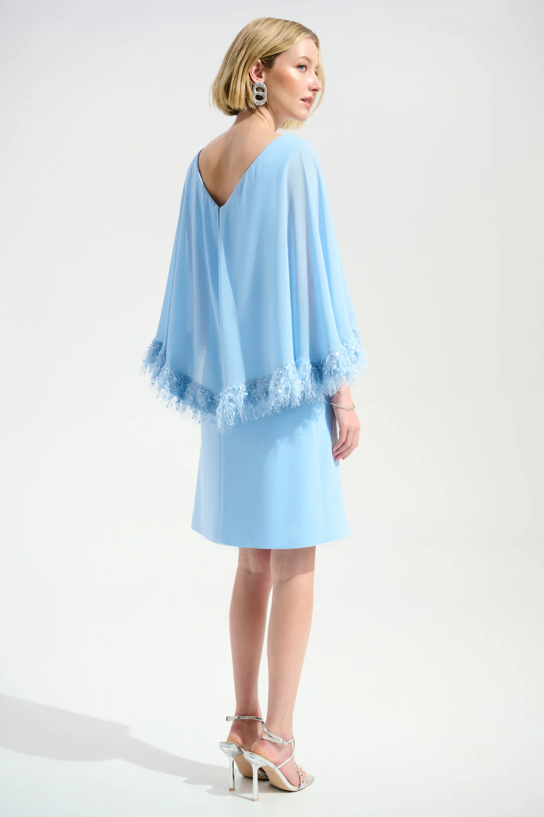 Joseph Ribkoff 261715 Feather Trim Chiffon Cape Shift Dress
