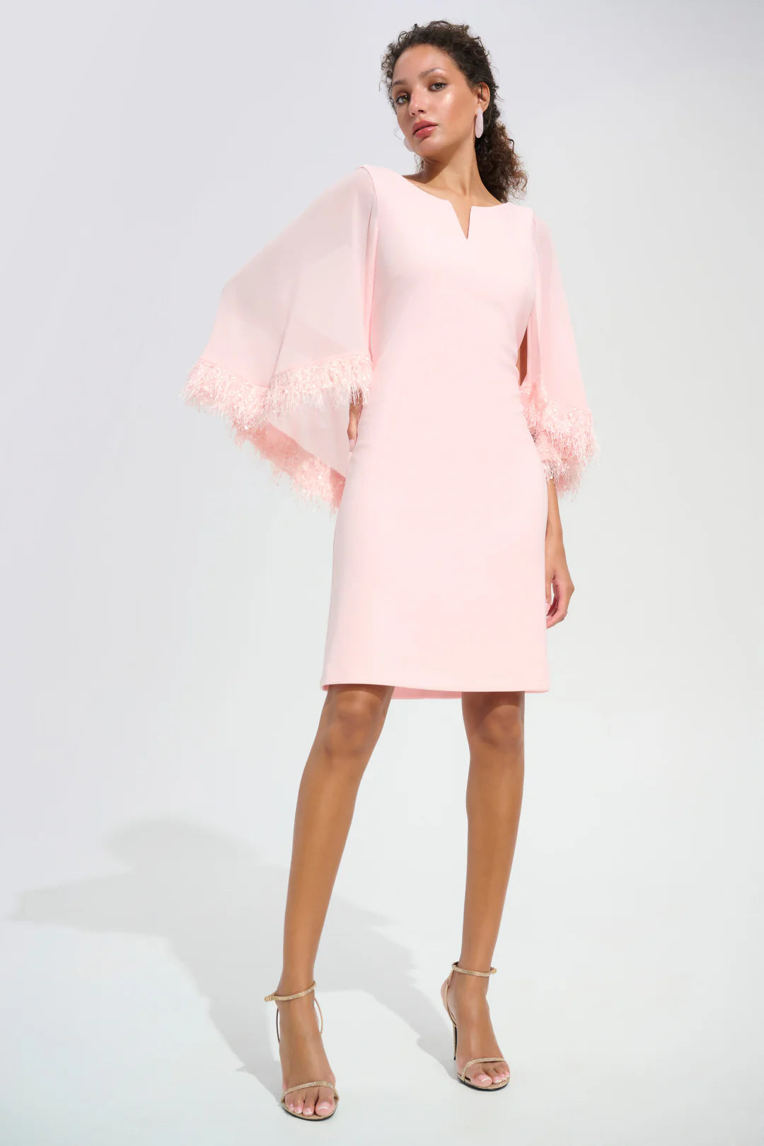 Joseph Ribkoff 261715 Feather Trim Chiffon Cape Shift Dress