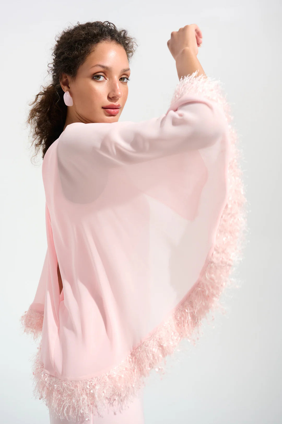 Joseph Ribkoff 261715 Feather Trim Chiffon Cape Shift Dress