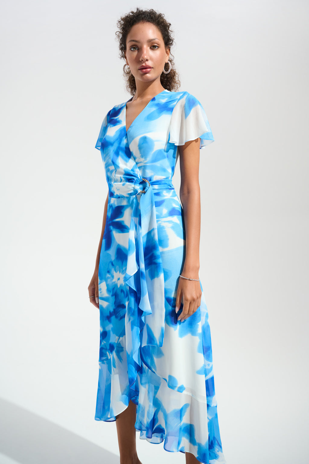 Joseph Ribkoff 261739 Blue Floral Chiffon Occasion Wear Dress