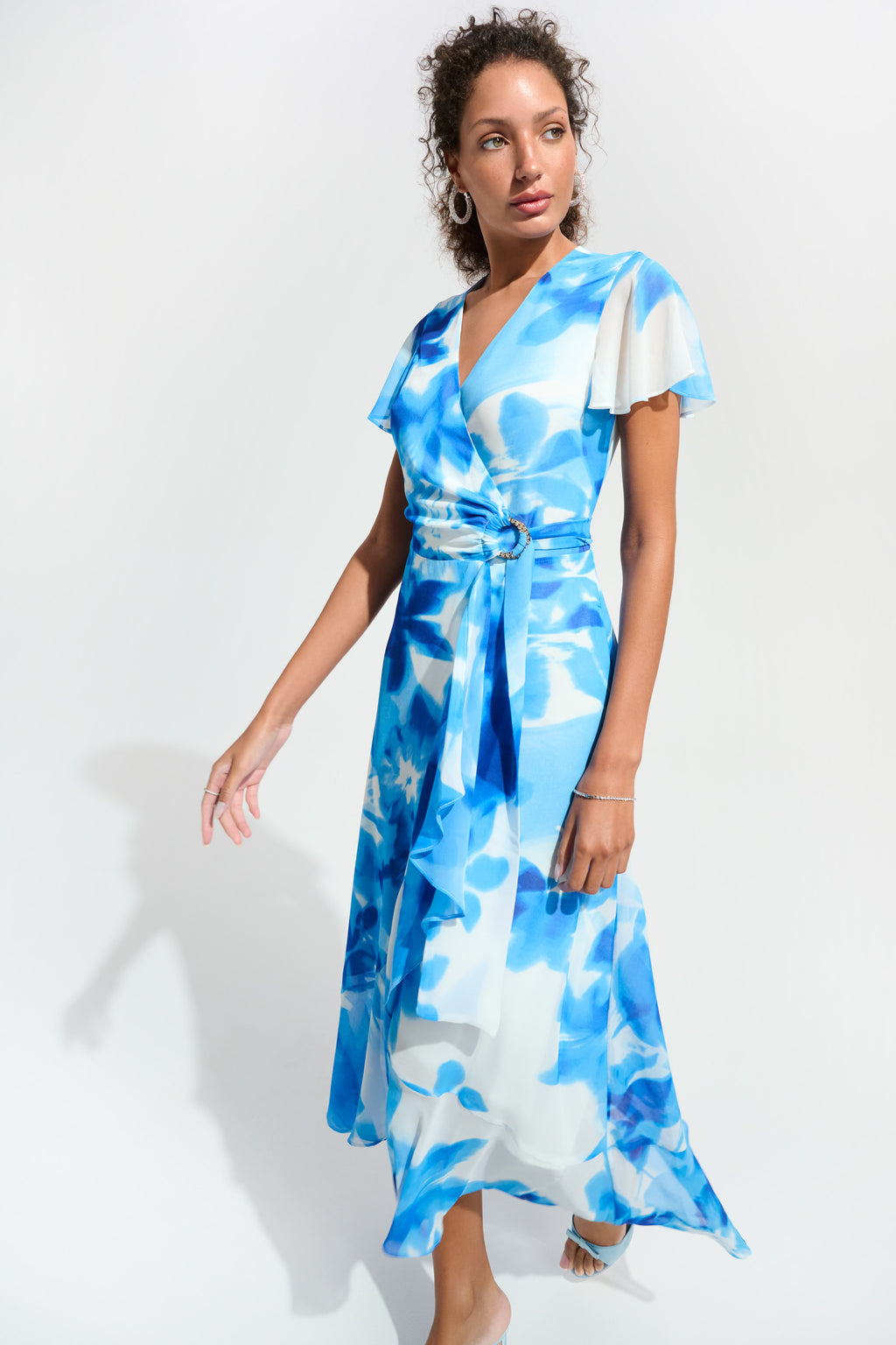 Joseph Ribkoff 261739 Blue Floral Chiffon Occasion Wear Dress