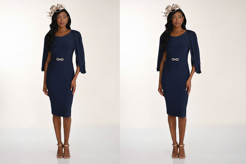 Frank Lyman 268049 Midnight Blue Dress With Floaty Sleeves