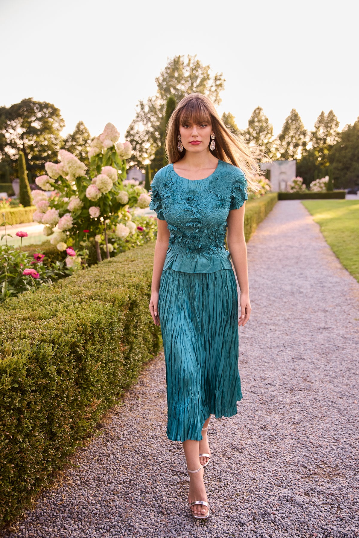 Frank Lyman 268521 Crinkle Teal Two Piece Outfit