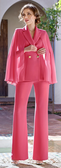 Sonia Pena 1260055 Strawberry Red Cape Sleeve Jacket and Trouser Suit