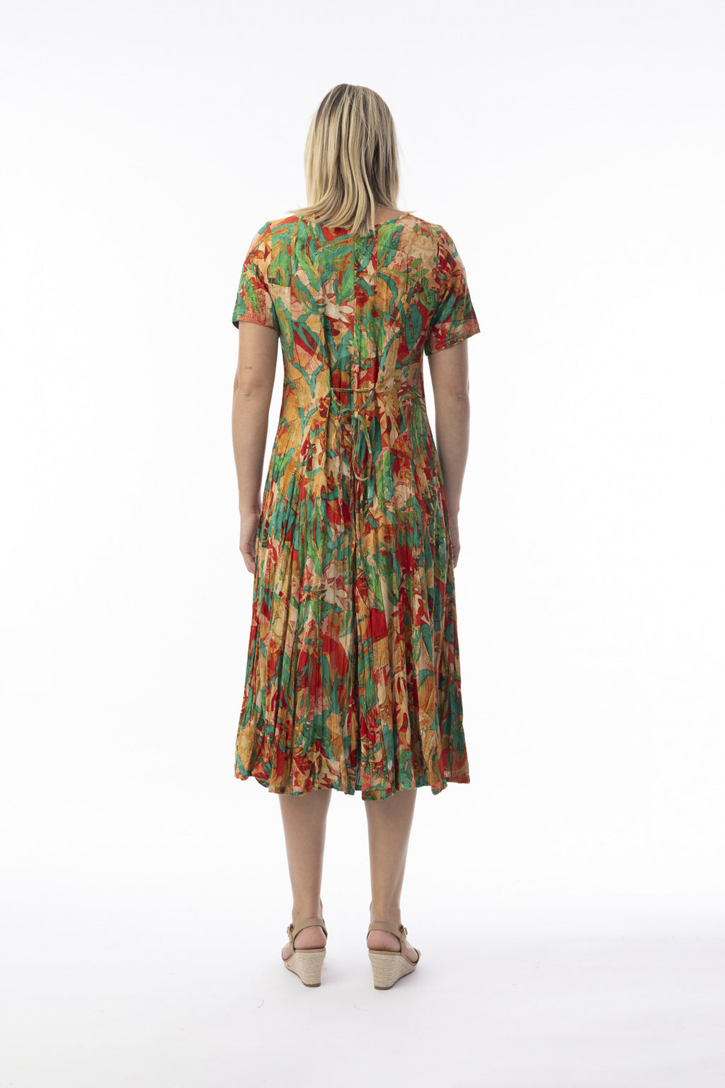 Orientique 30216 Sau Paulo Multi Colour Print Short Slevess Godet Dress