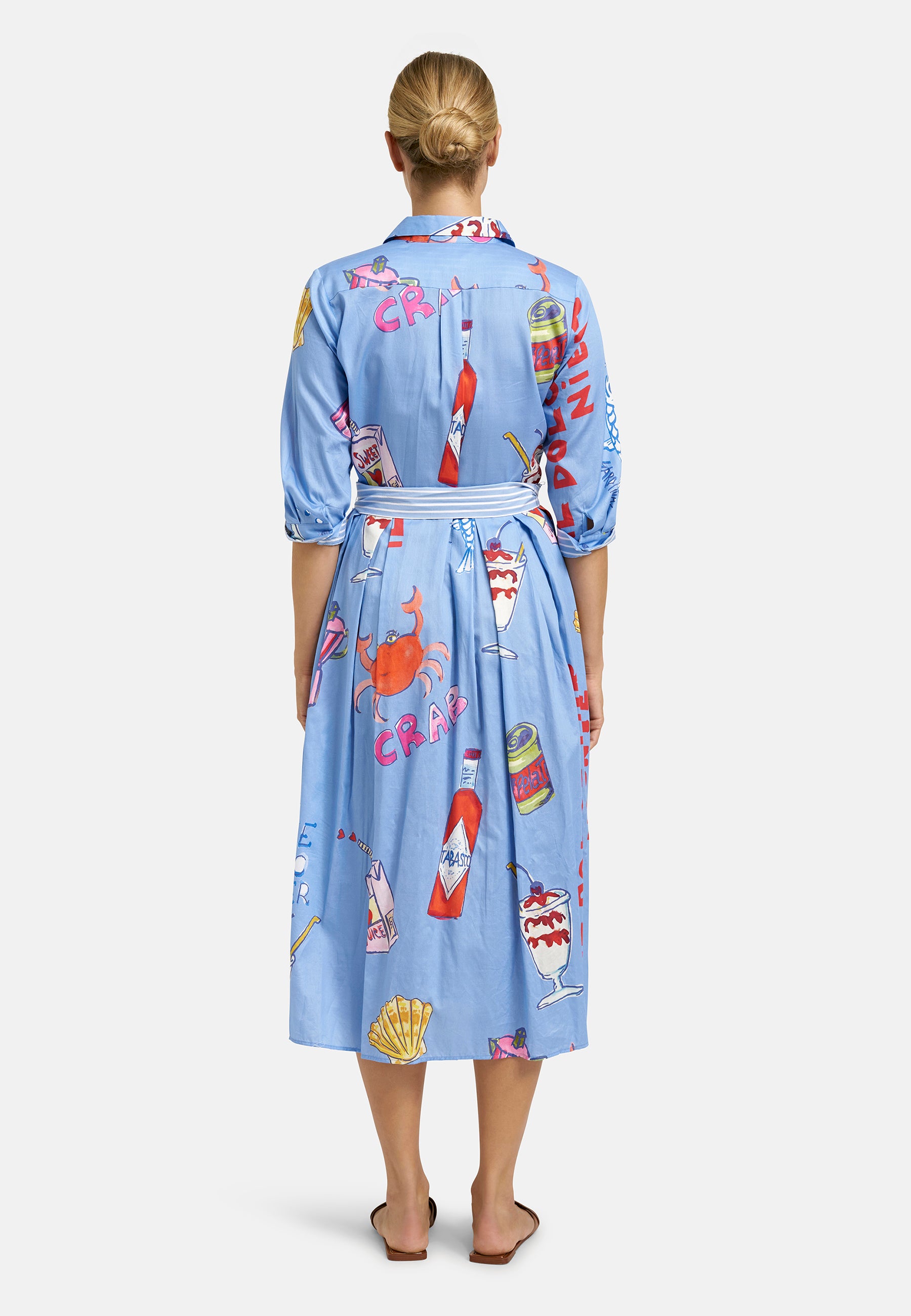 Milano Italy 1371 Ocean Blue Print Shirt Dress With Wide Midi Skirt
