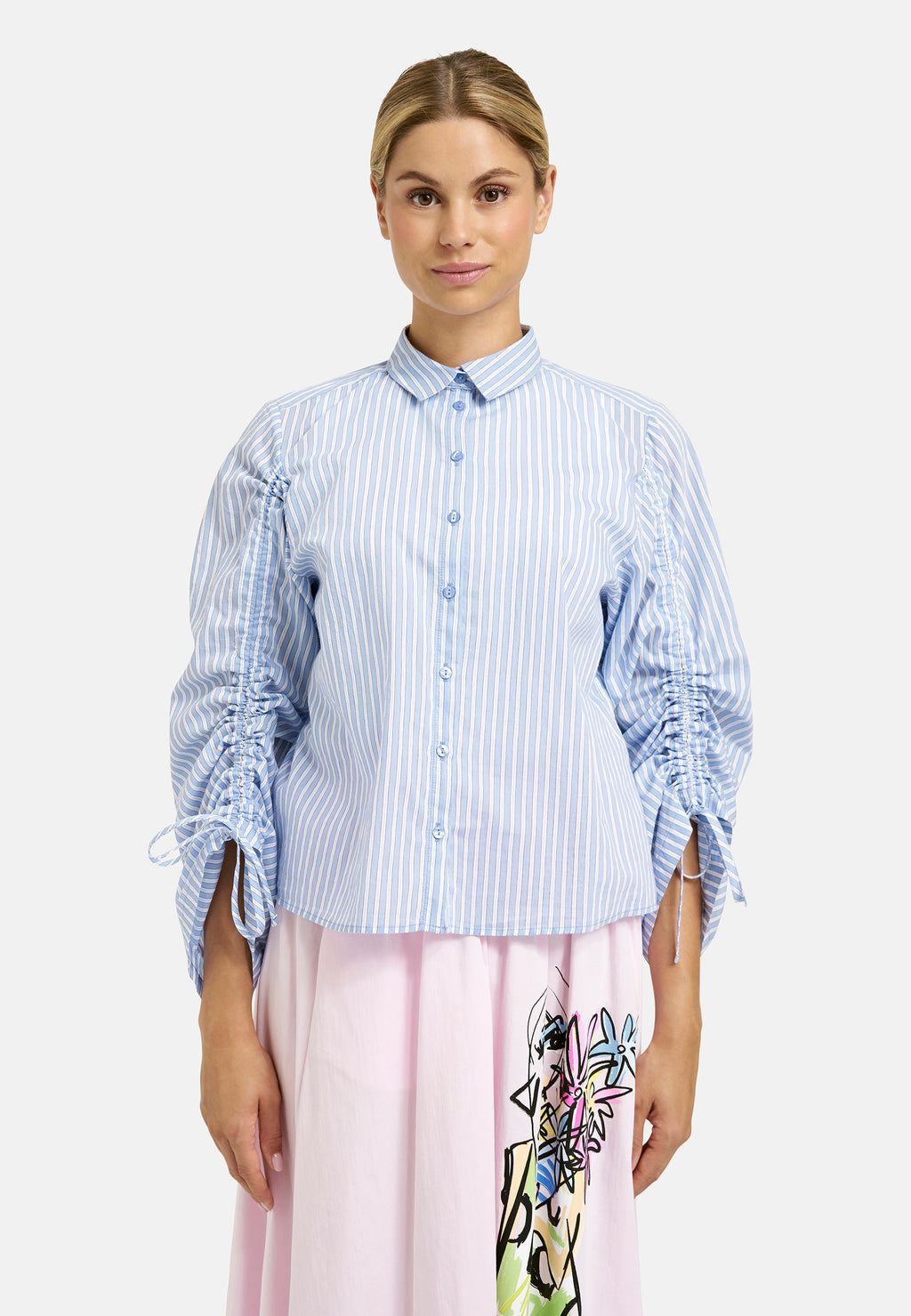 Milano Italy 3751 Sky Blue Collar Long Sleeves Shirt Blouse