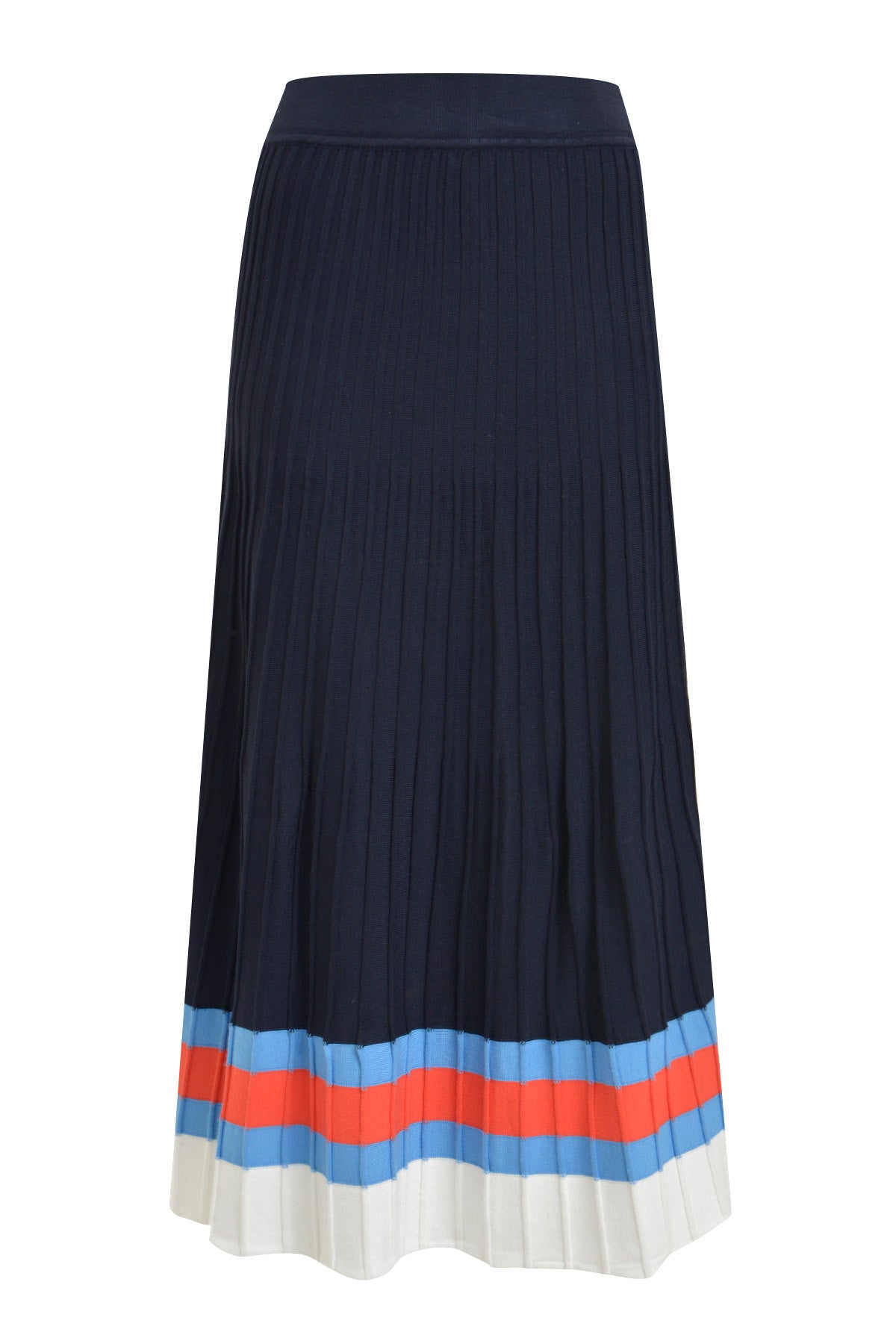 Milano Italy 9752 A Line Shaped Navy Knitted Skirt With Pleats And Elastic Waist