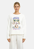 Milano Italy 8702 Off-white Colorful Lady Graphic Print Round Neck Long Sleeves Sweatshirt