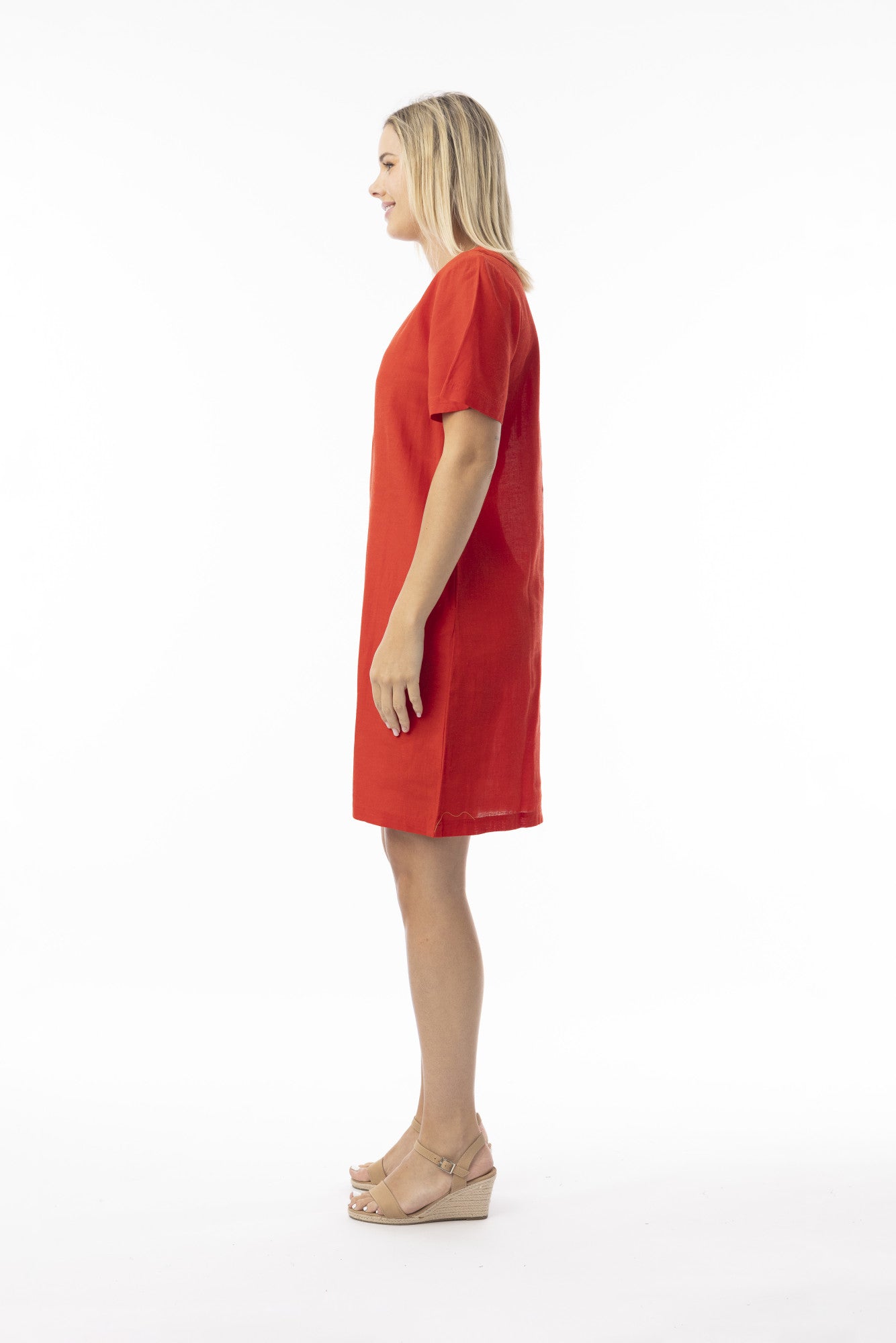 Orientique 61766 Linen Mix Essential Knee Length Short Sleeve Dress