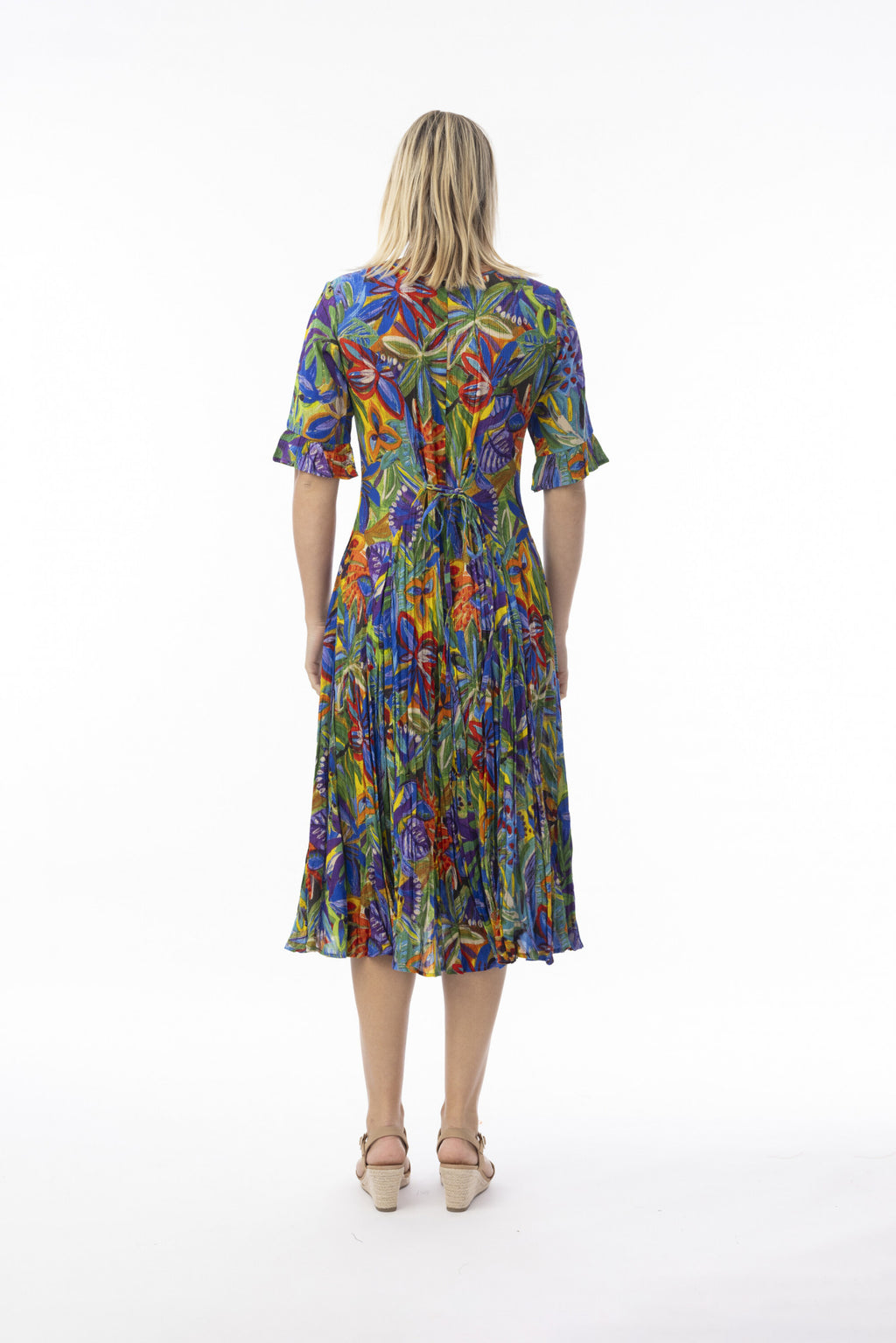 Orientique 81360 Zapallar Print Multi Colour Maxi Short Sleevess Dress