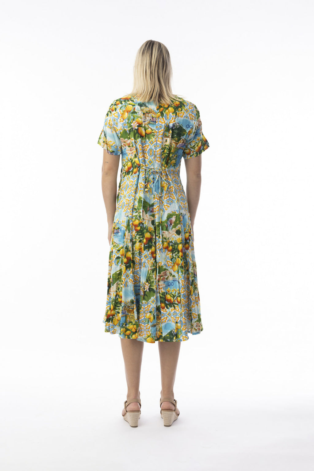 Orientique 30188 Amalfi Print Multi Colour Godet Short Sleevess Dress