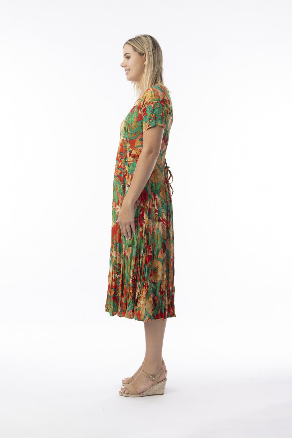 Orientique 30216 Sau Paulo Multi Colour Print Short Slevess Godet Dress