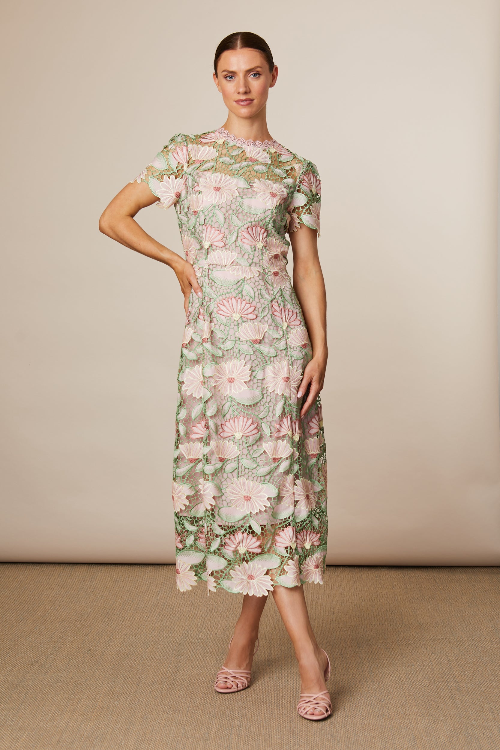 Fee G Maxi Gupuire Lace Two-Tone Occasion Wear Dress 834G